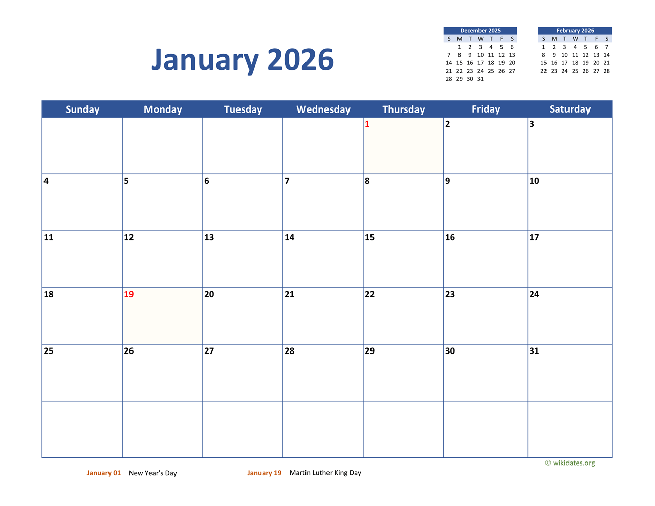 Dec 2025 And Jan 2026 Calendar