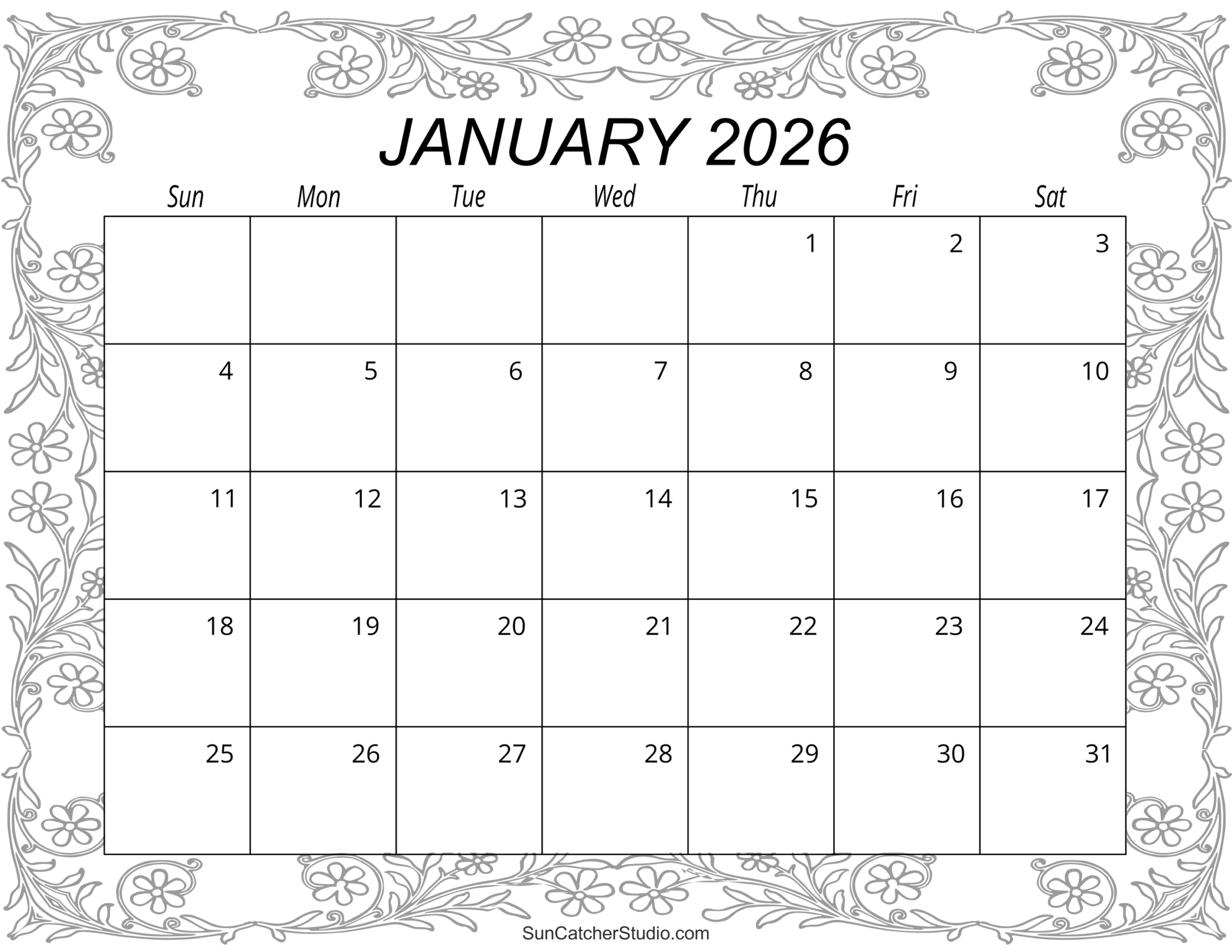 January Calendar 2026 Printable