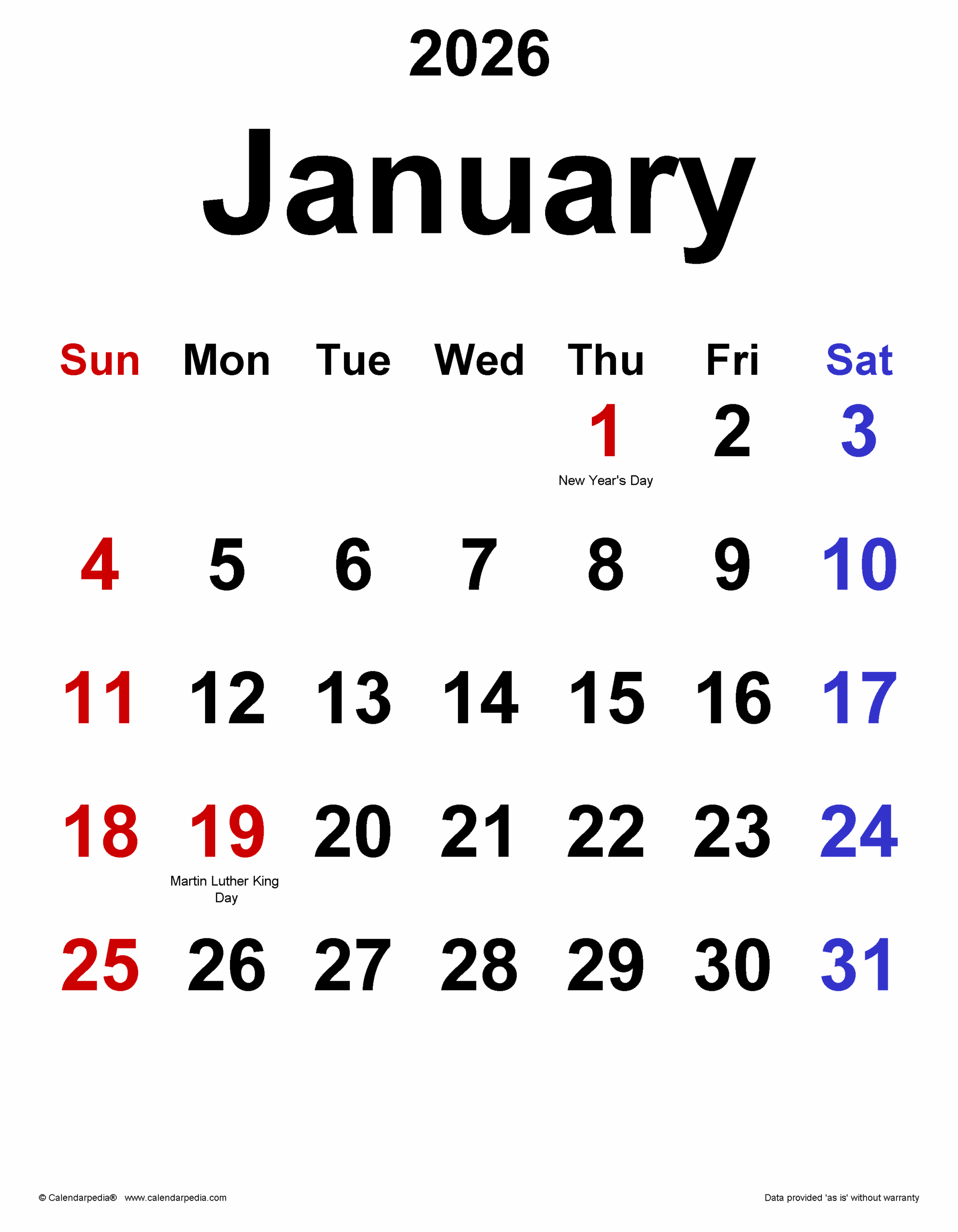 2026 January Calendar