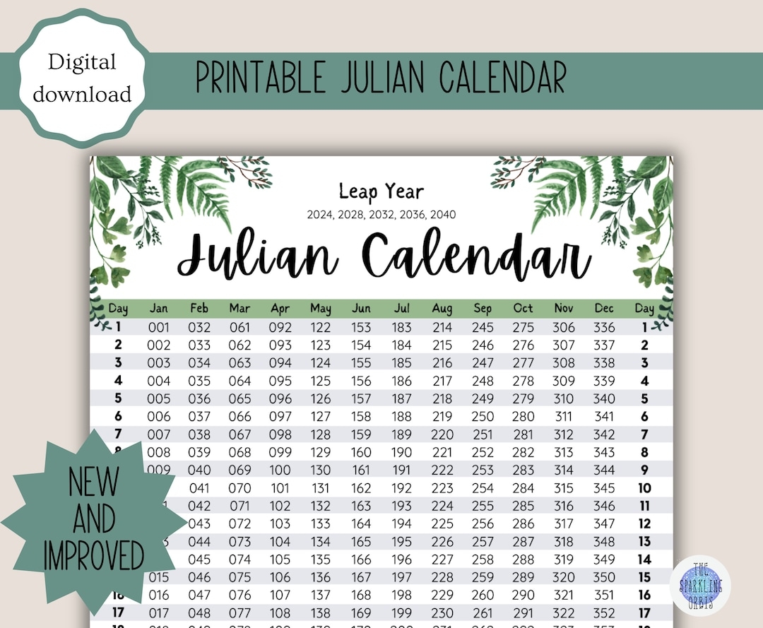Julian Calendar Military And Government Leaf Design Digital Download Printable PDF Leap Year And Non leap Year US Letter And A4 Etsy