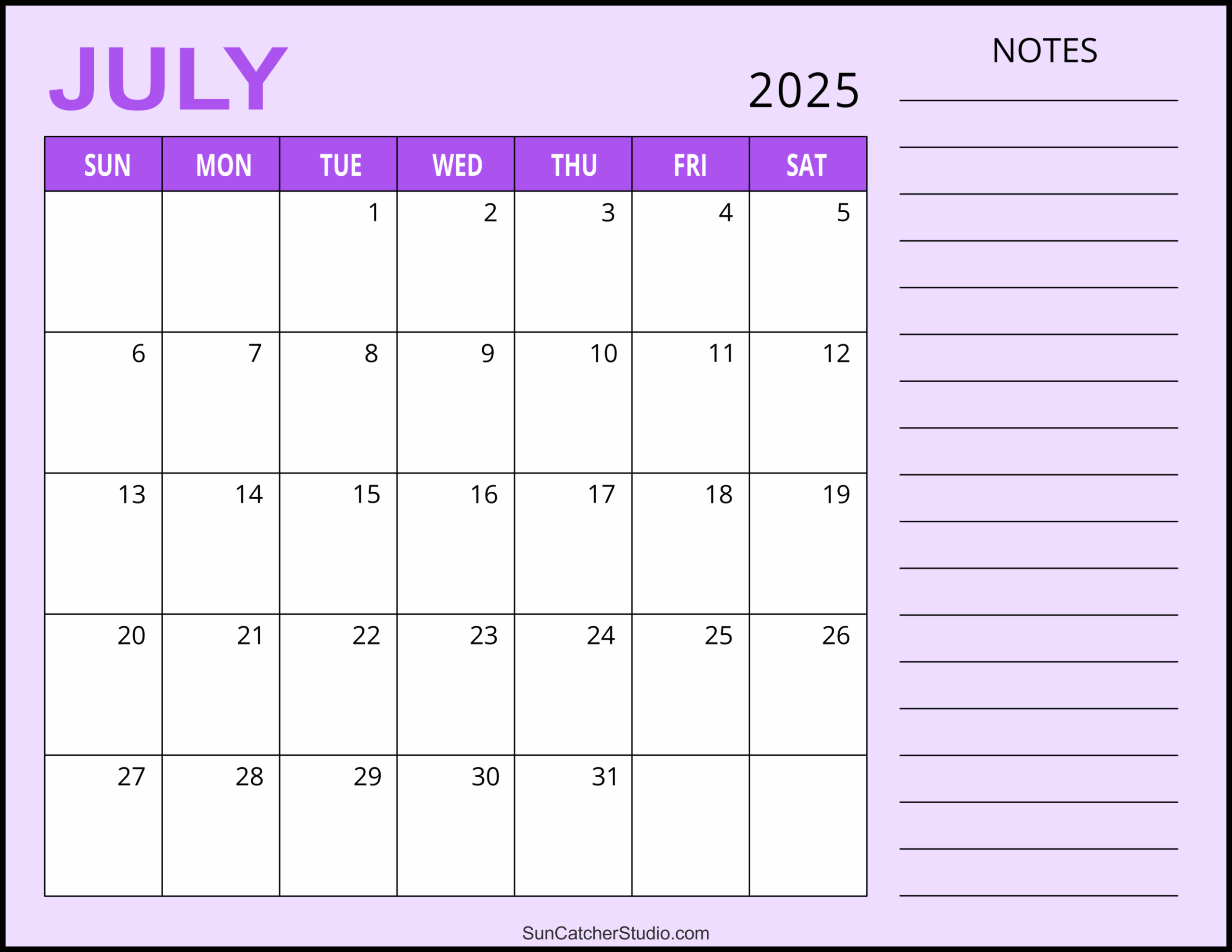 July 2025 Calendar Page
