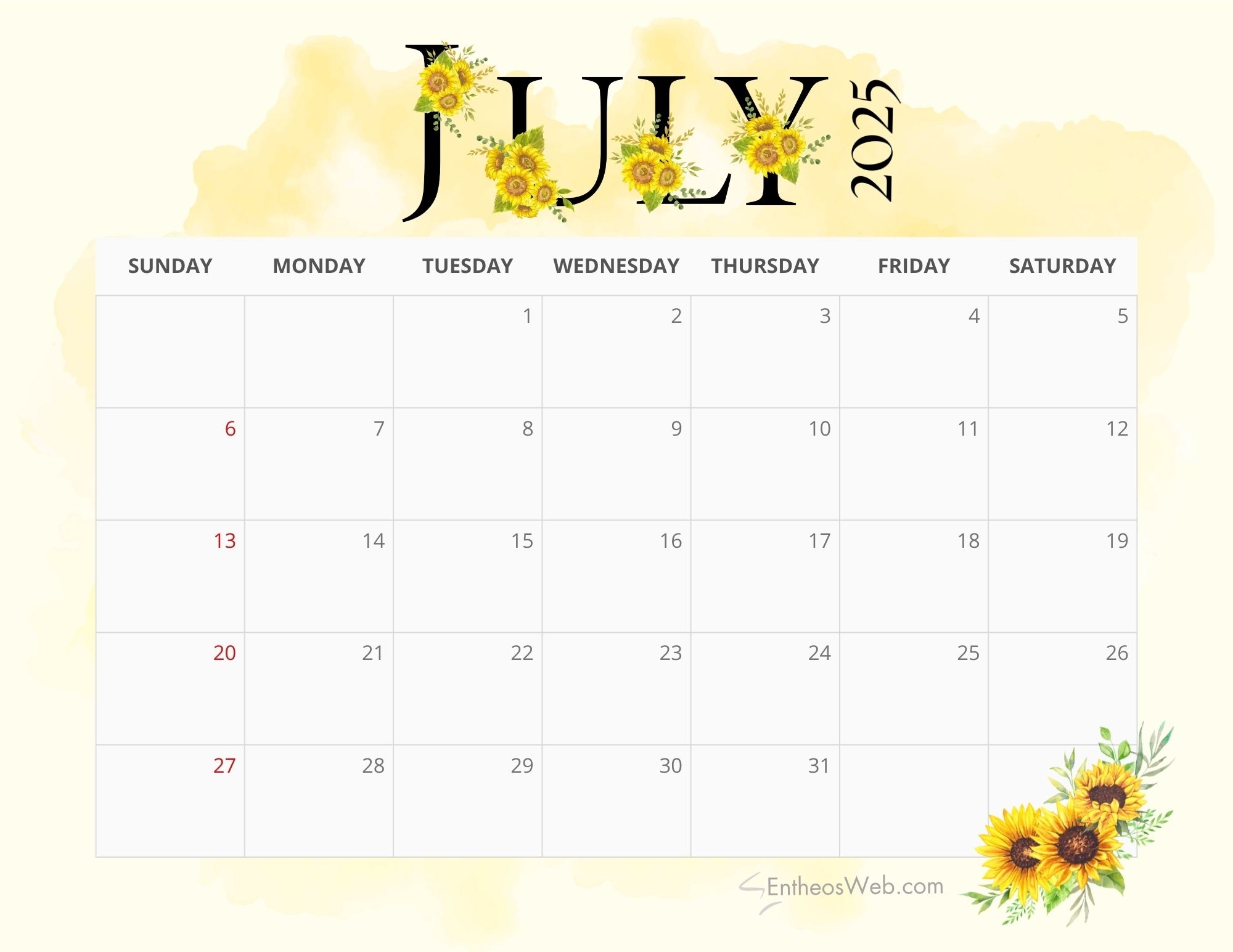 Free Printable Monthly Planner July 2025 Calendar