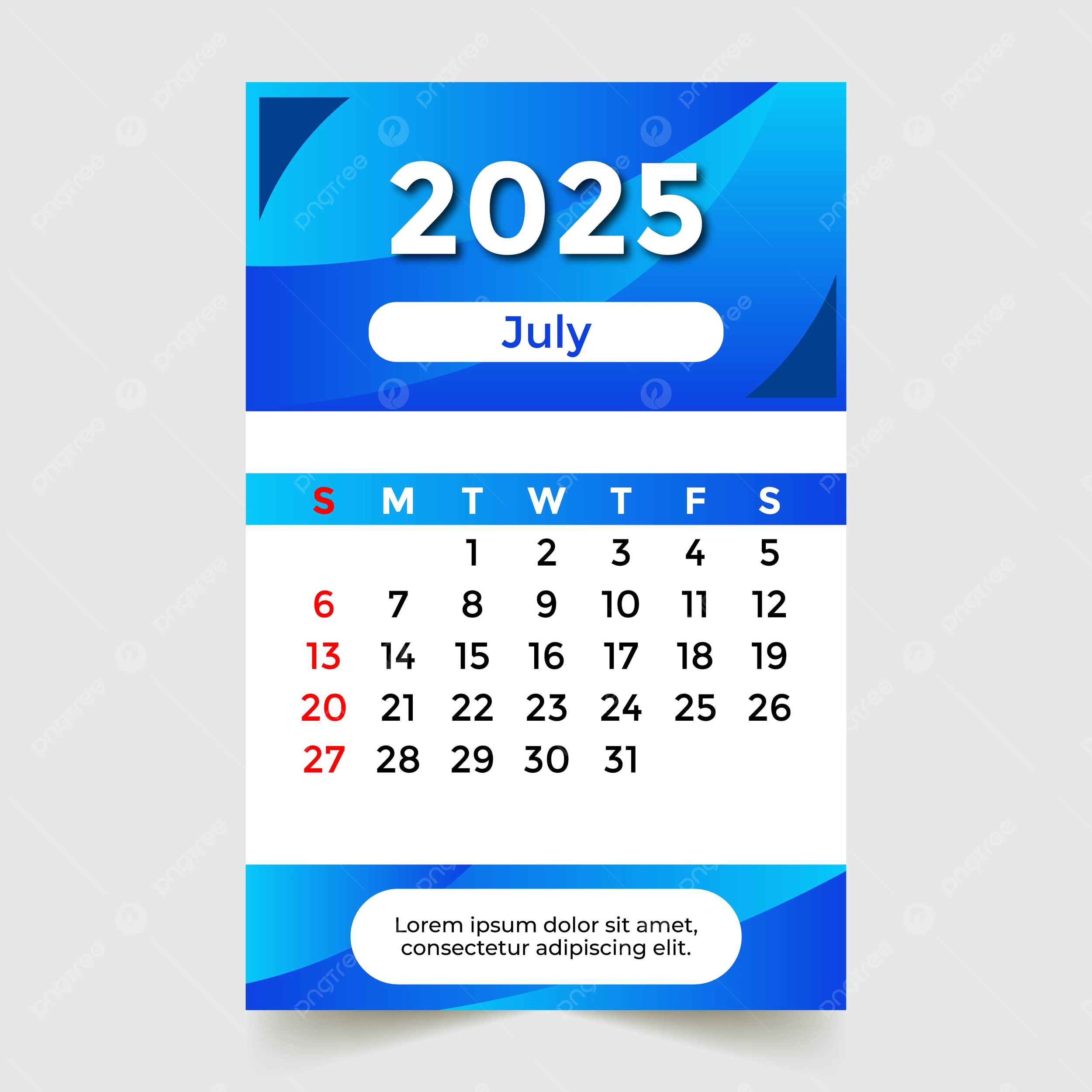 July 2025 Calendar Skyblue Vector Template Download On Pngtree