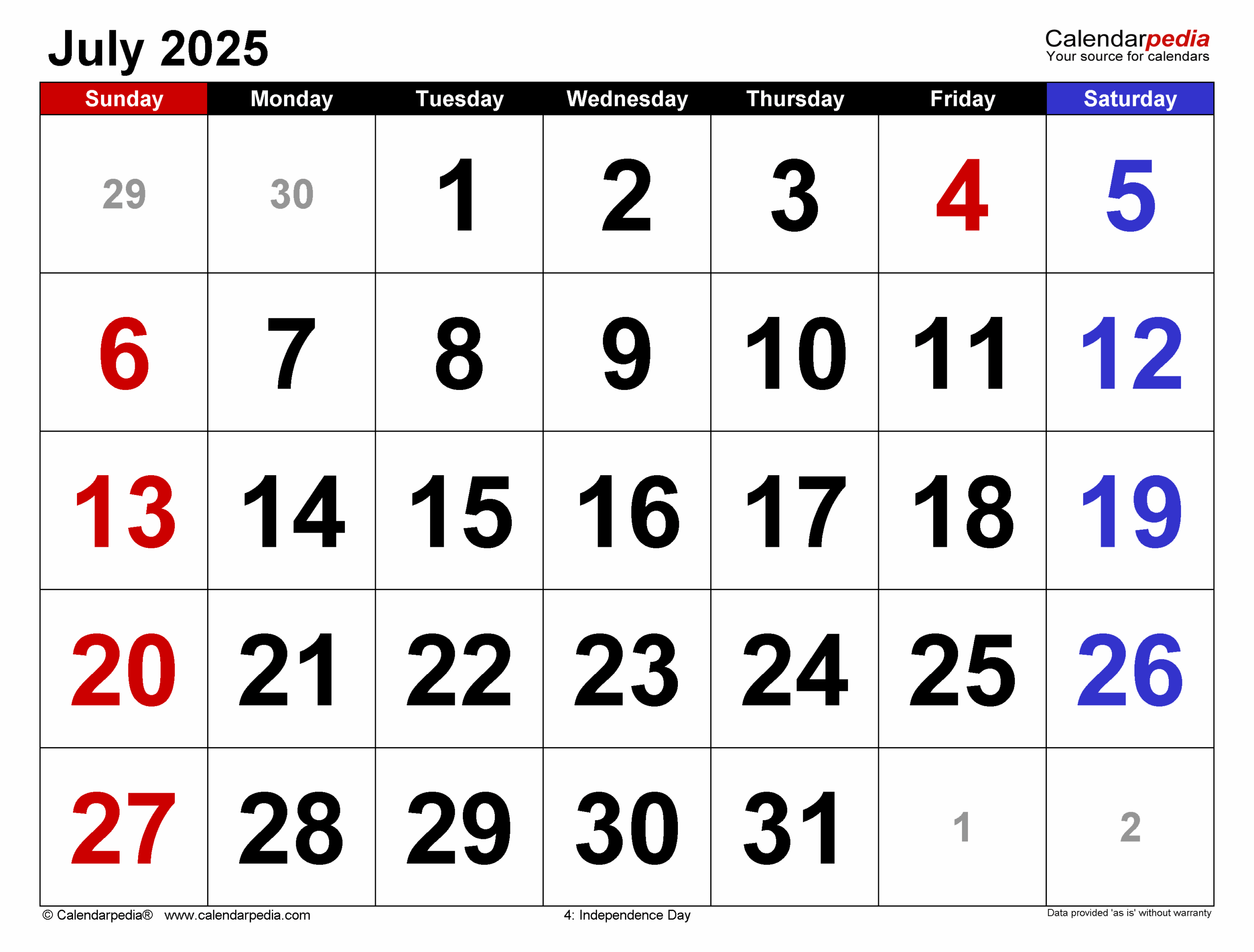 Show July 2025 Calendar