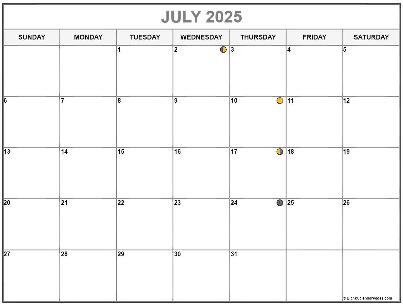Moon Calendar 2025 July