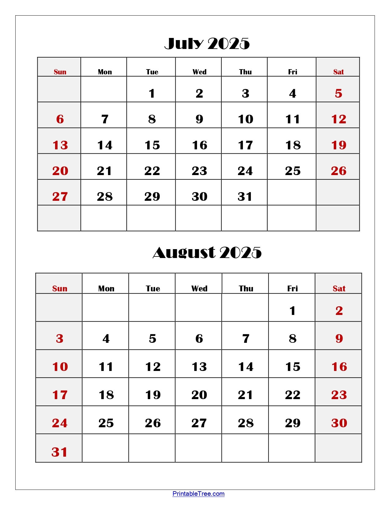 August 2025 To July 2026 Calendar Printable