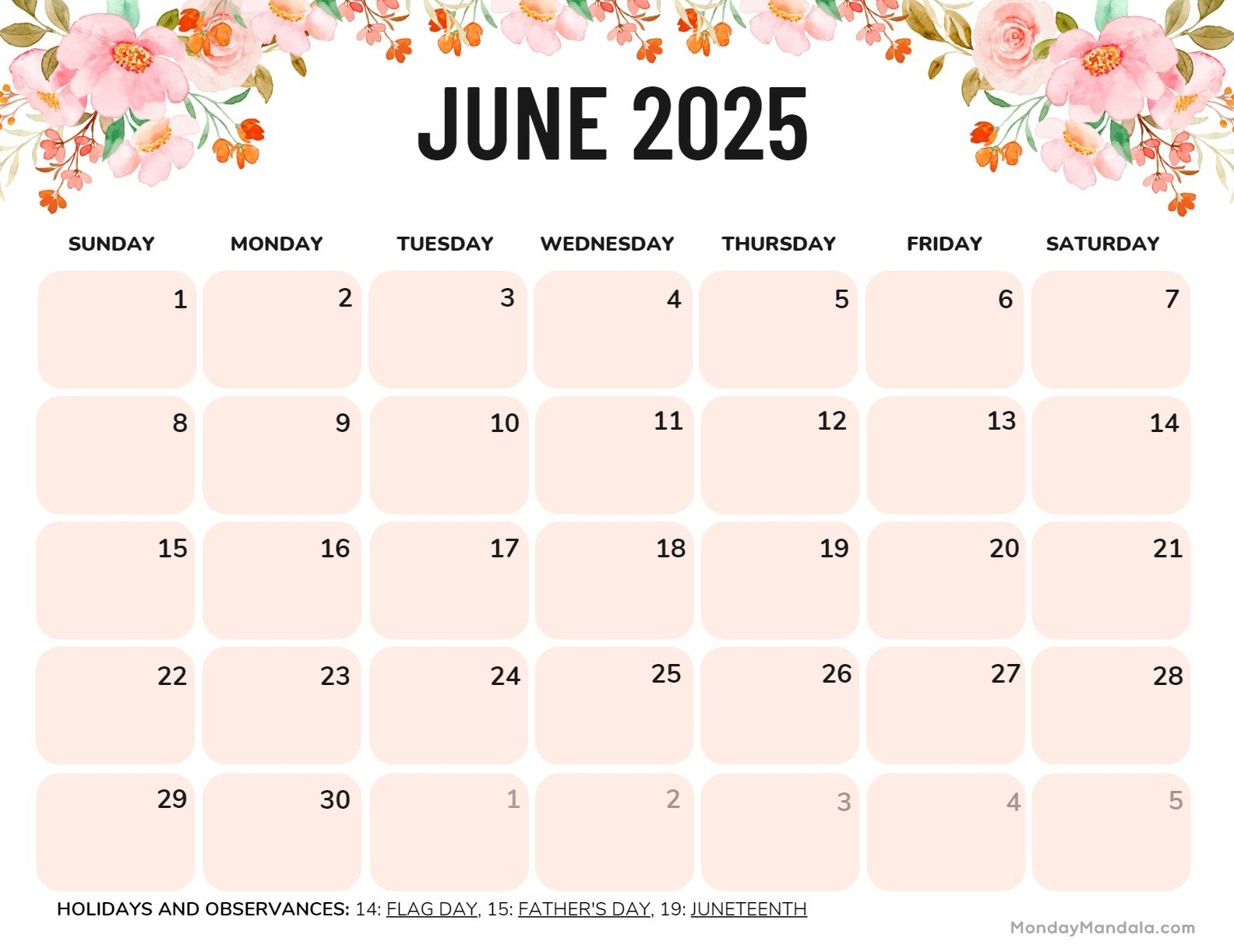 June 2025 Pdf Calendar
