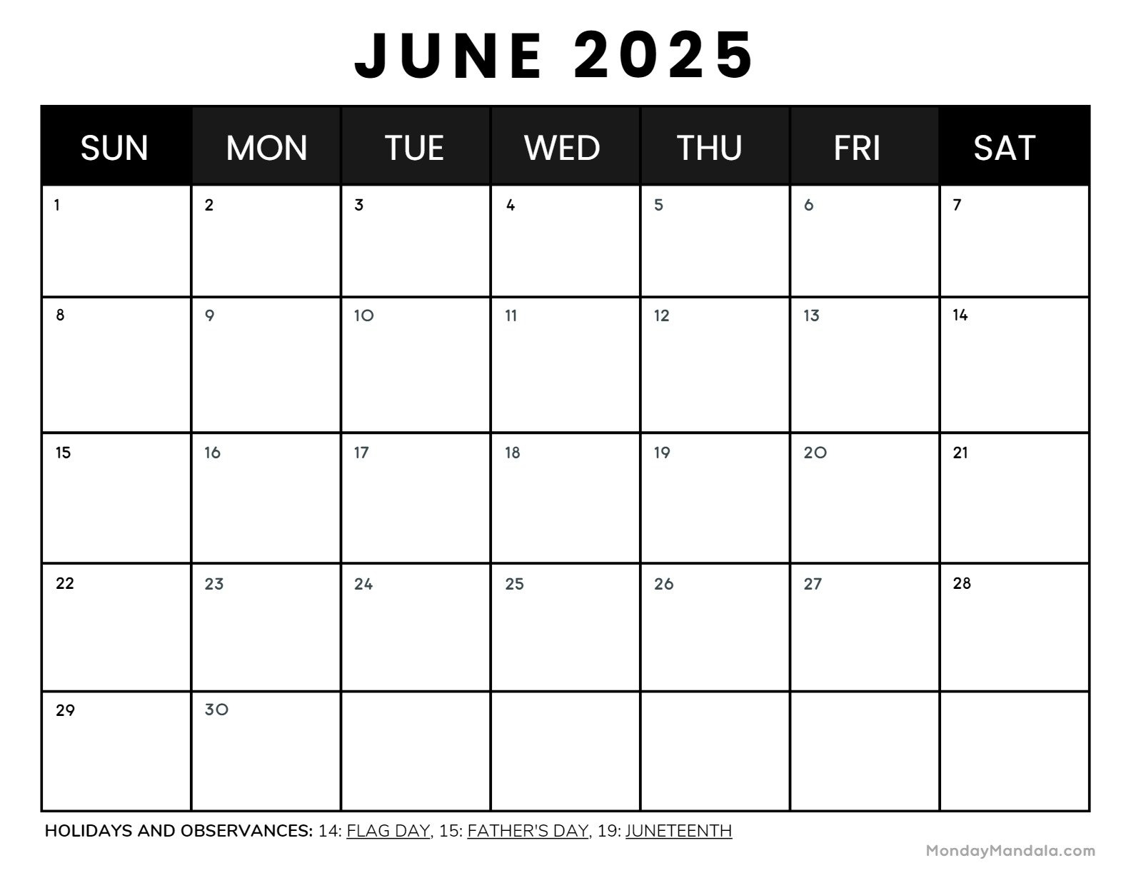 Free Editable Calendar June 2025