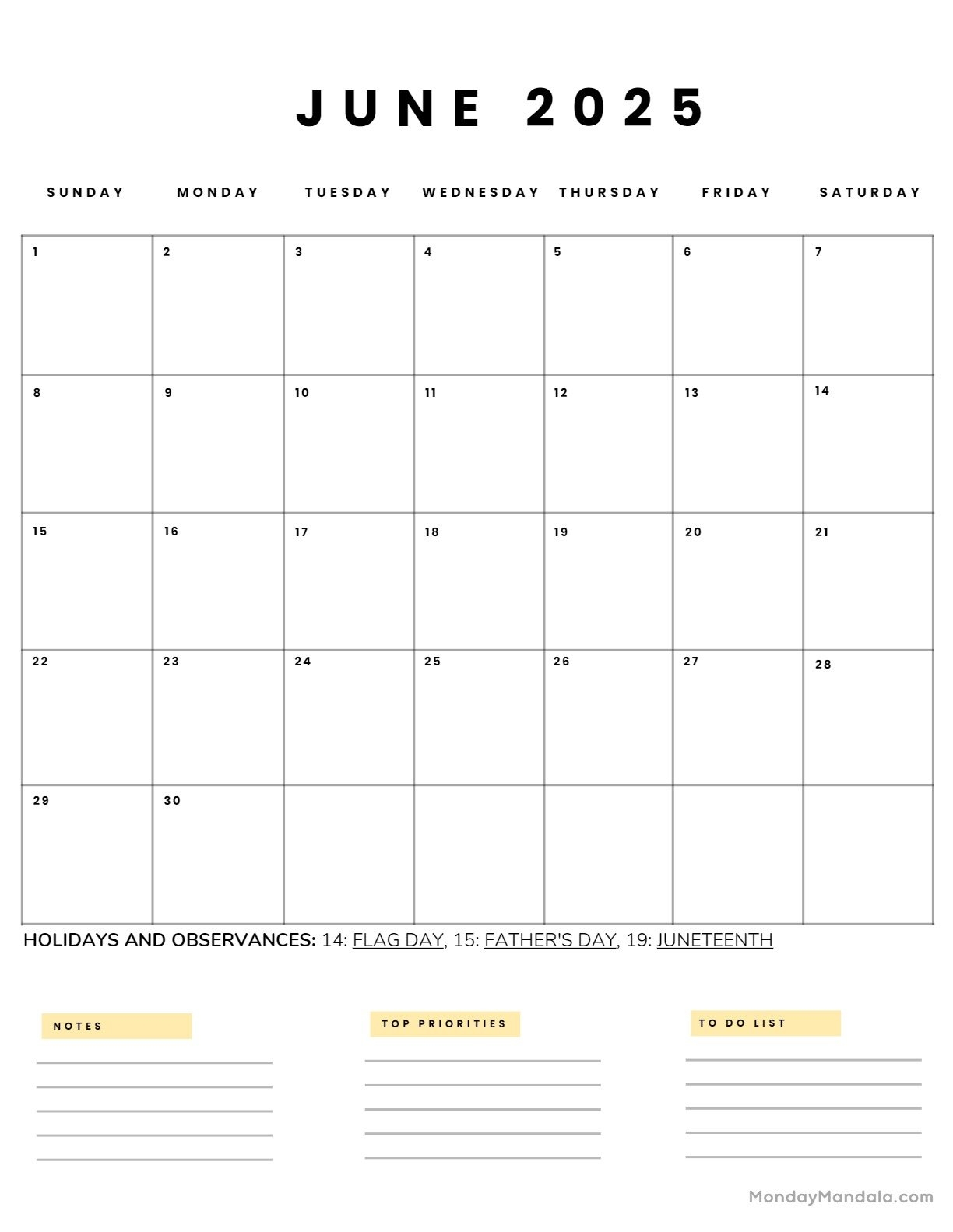 June 2025 Printable Calendar