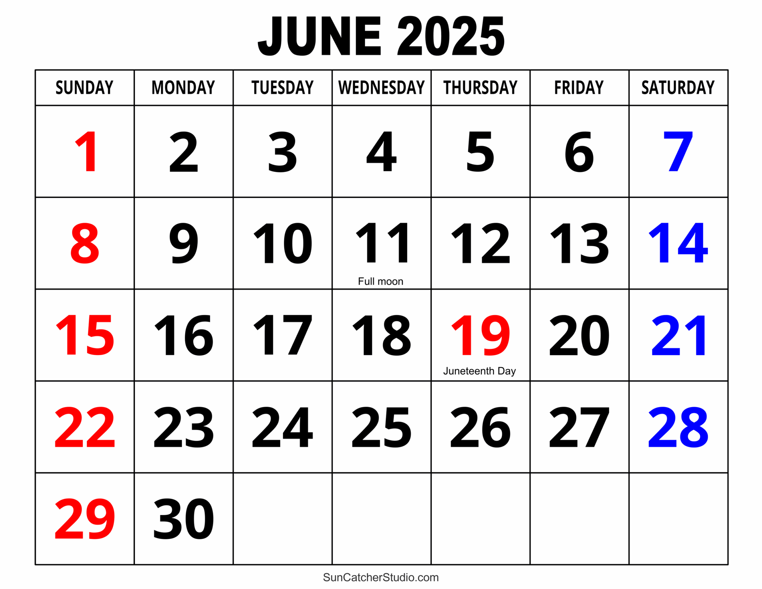 Monthly Calendar Printable June 2025