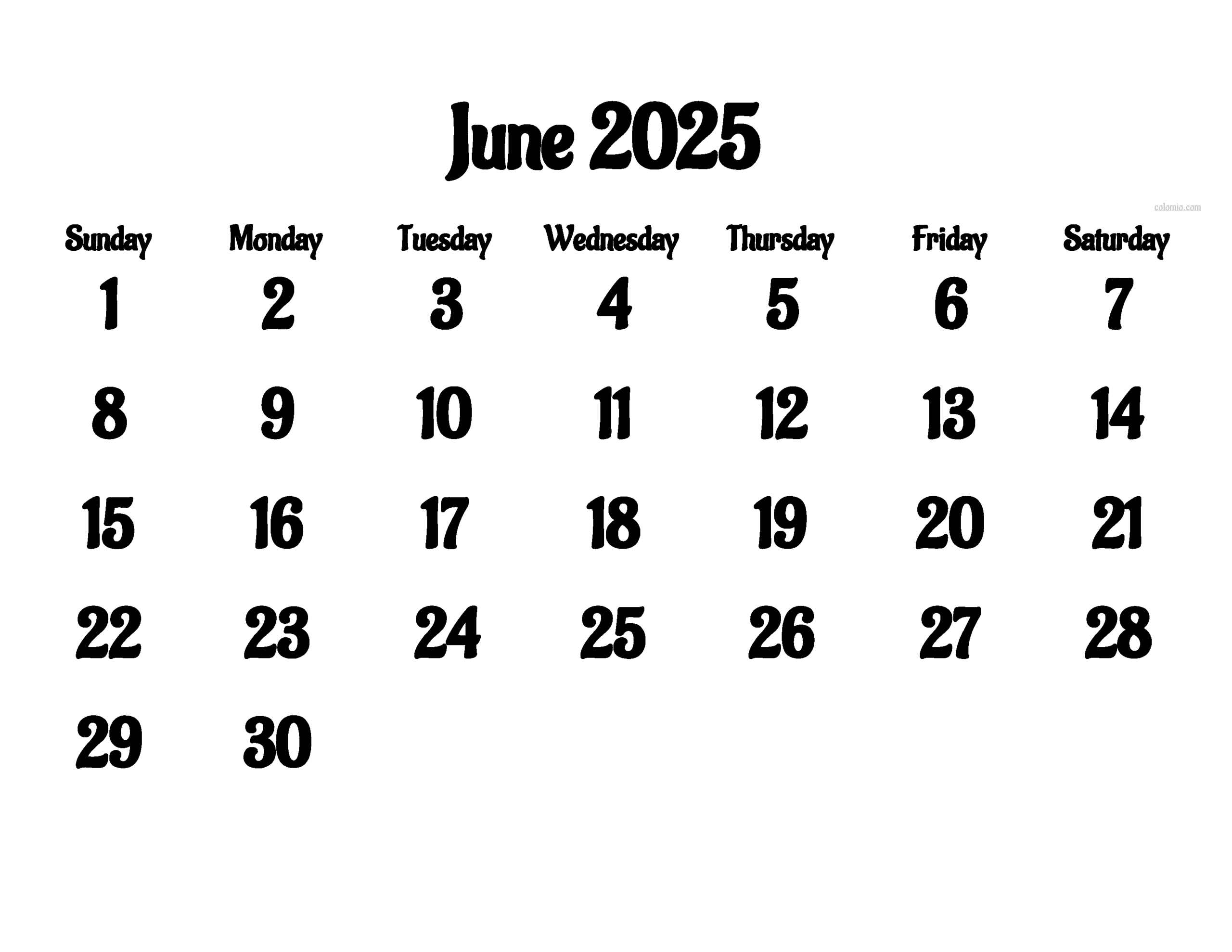 Free Calendar June 2025