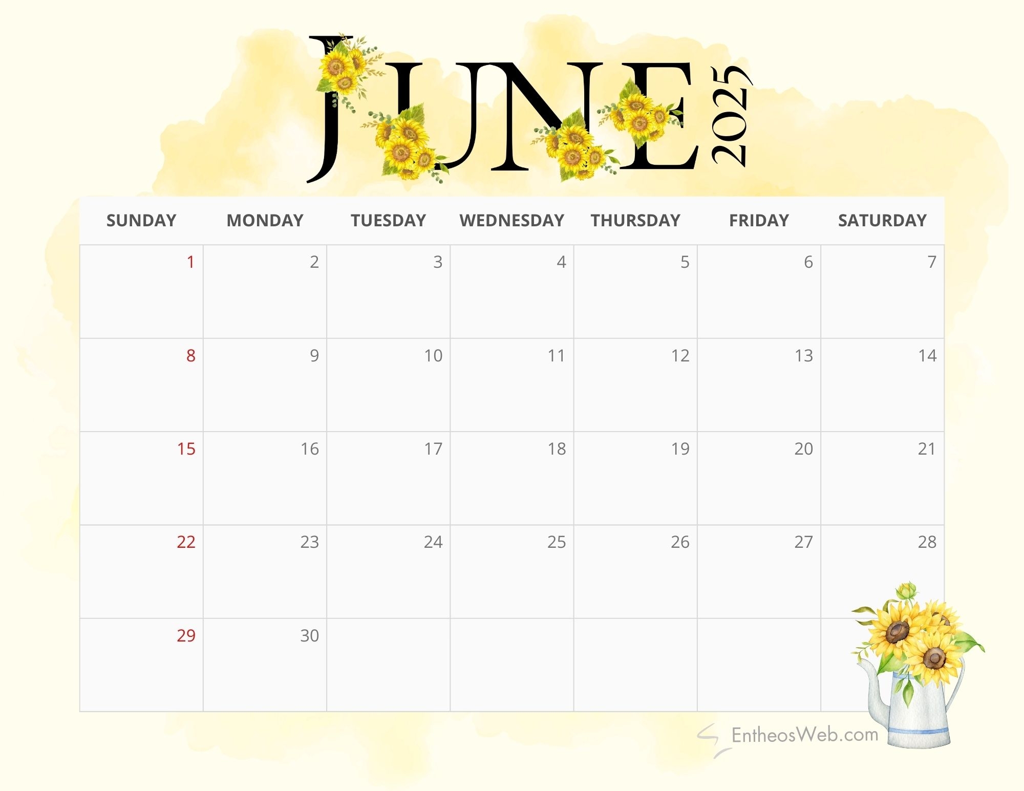 June 2025 Calendar Editable Free