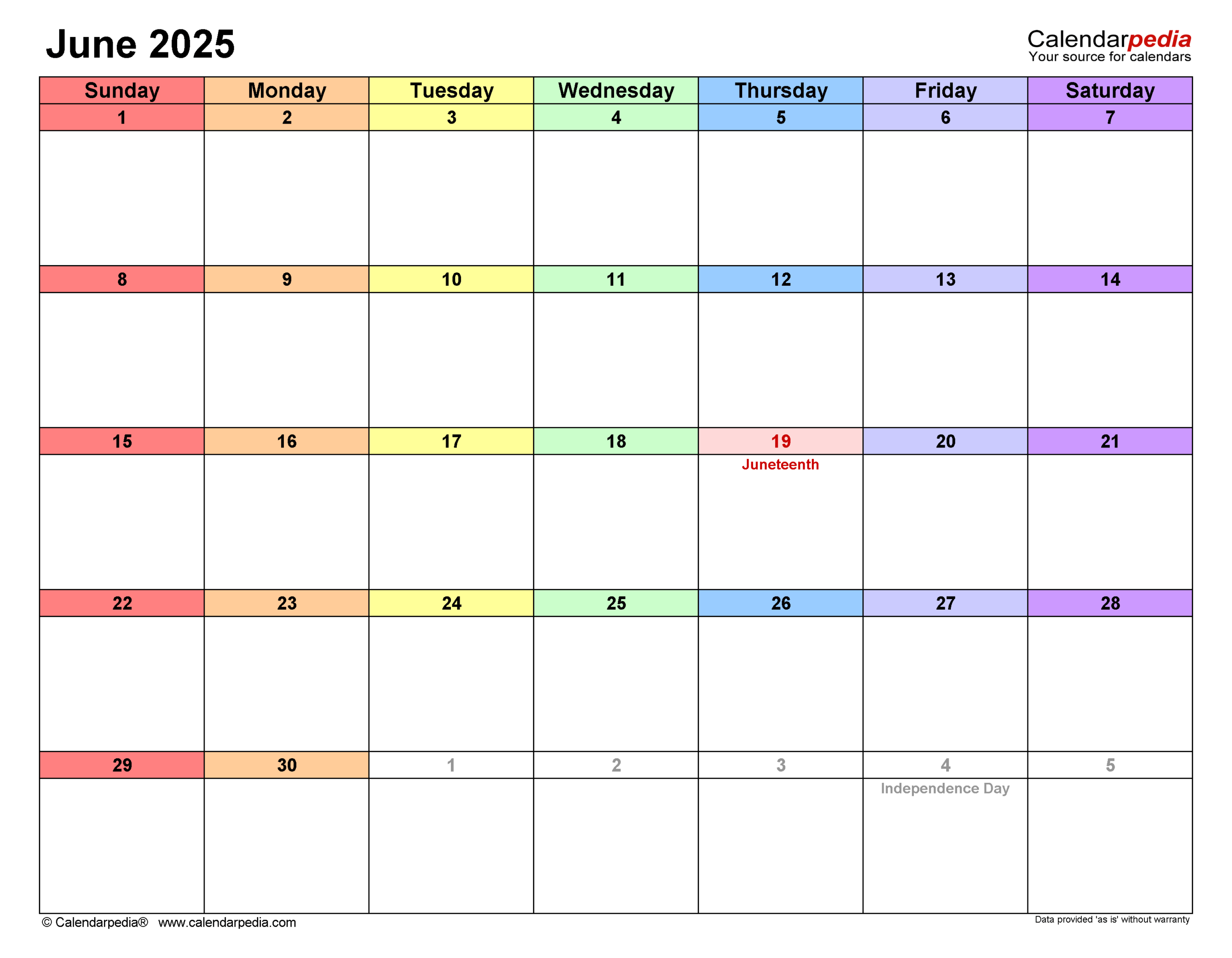 June 2025 Fillable Calendar