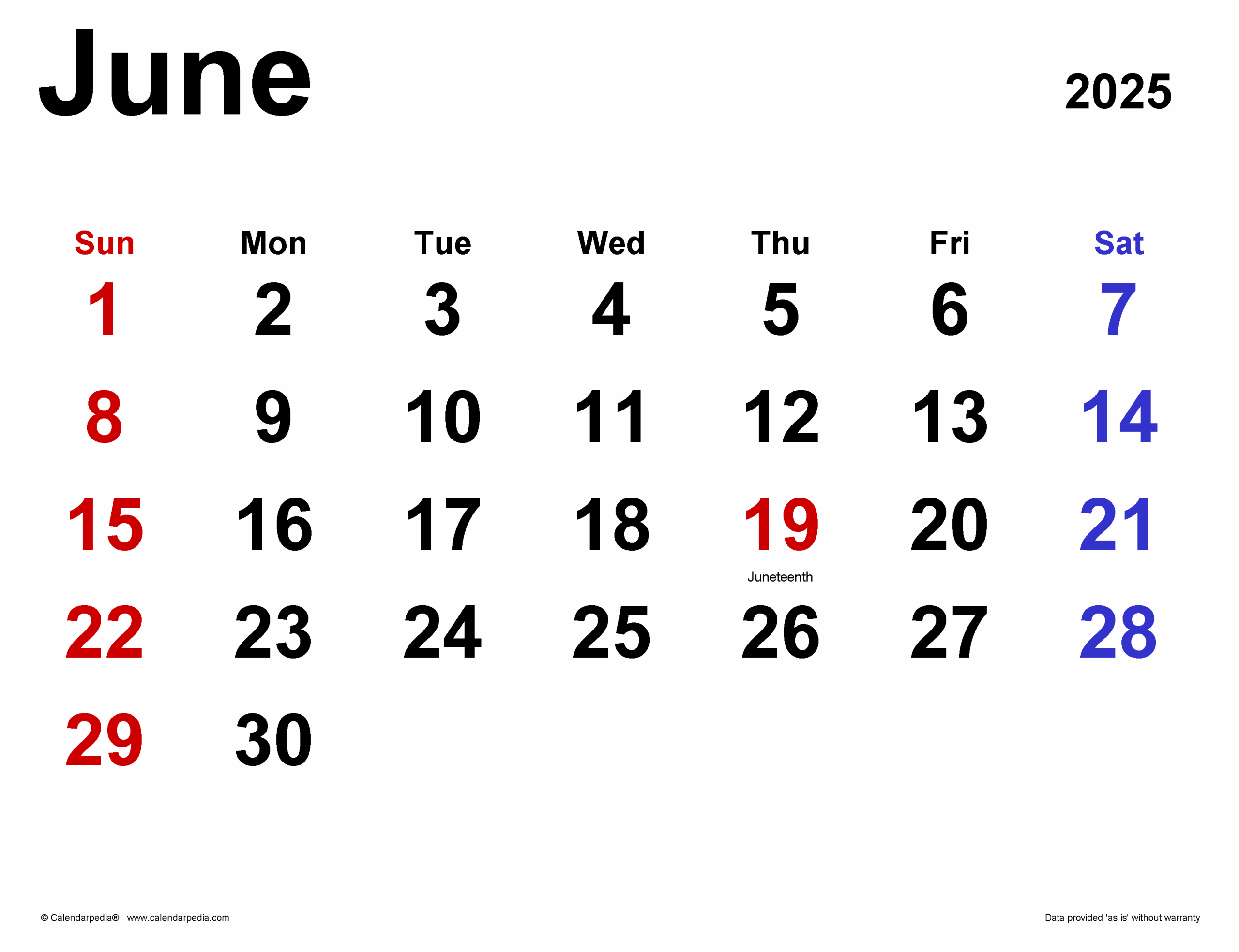June Month Calendar 2025