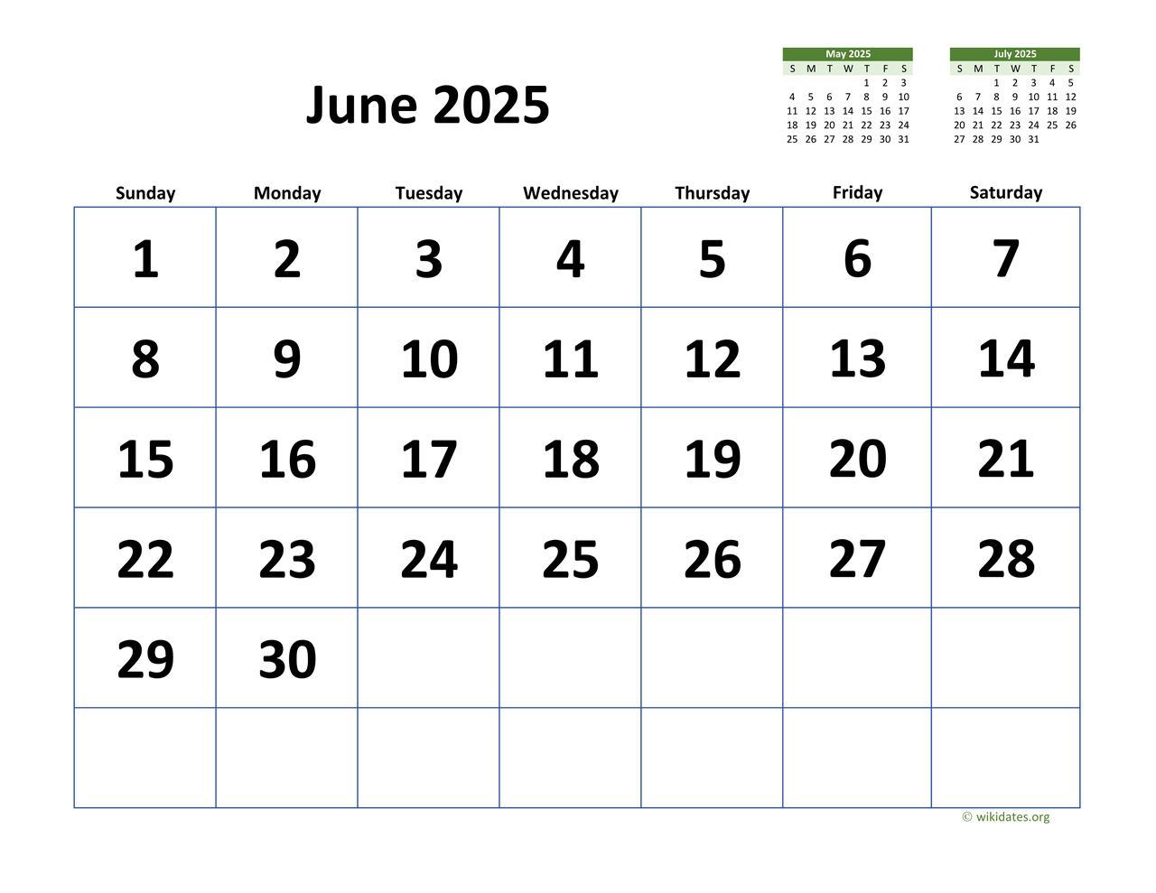 Show June 2025 Calendar