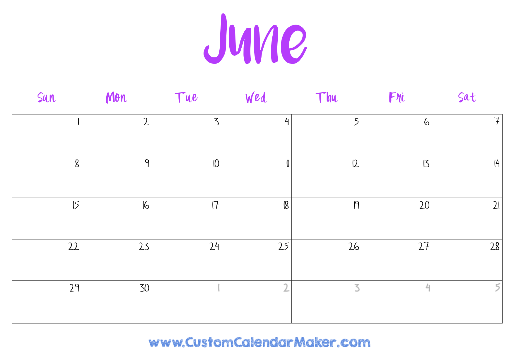 Calendar Template For June 2025