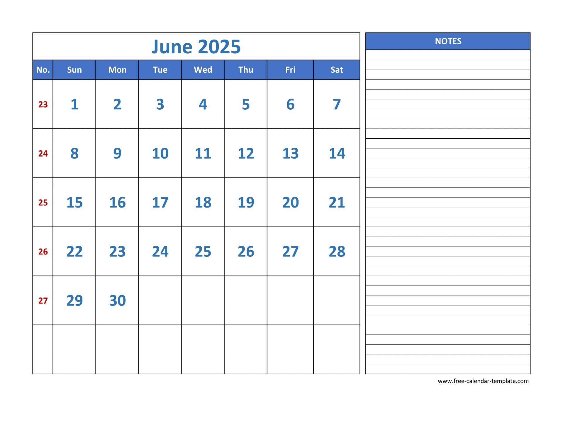 June 2025 Calendar Template Word