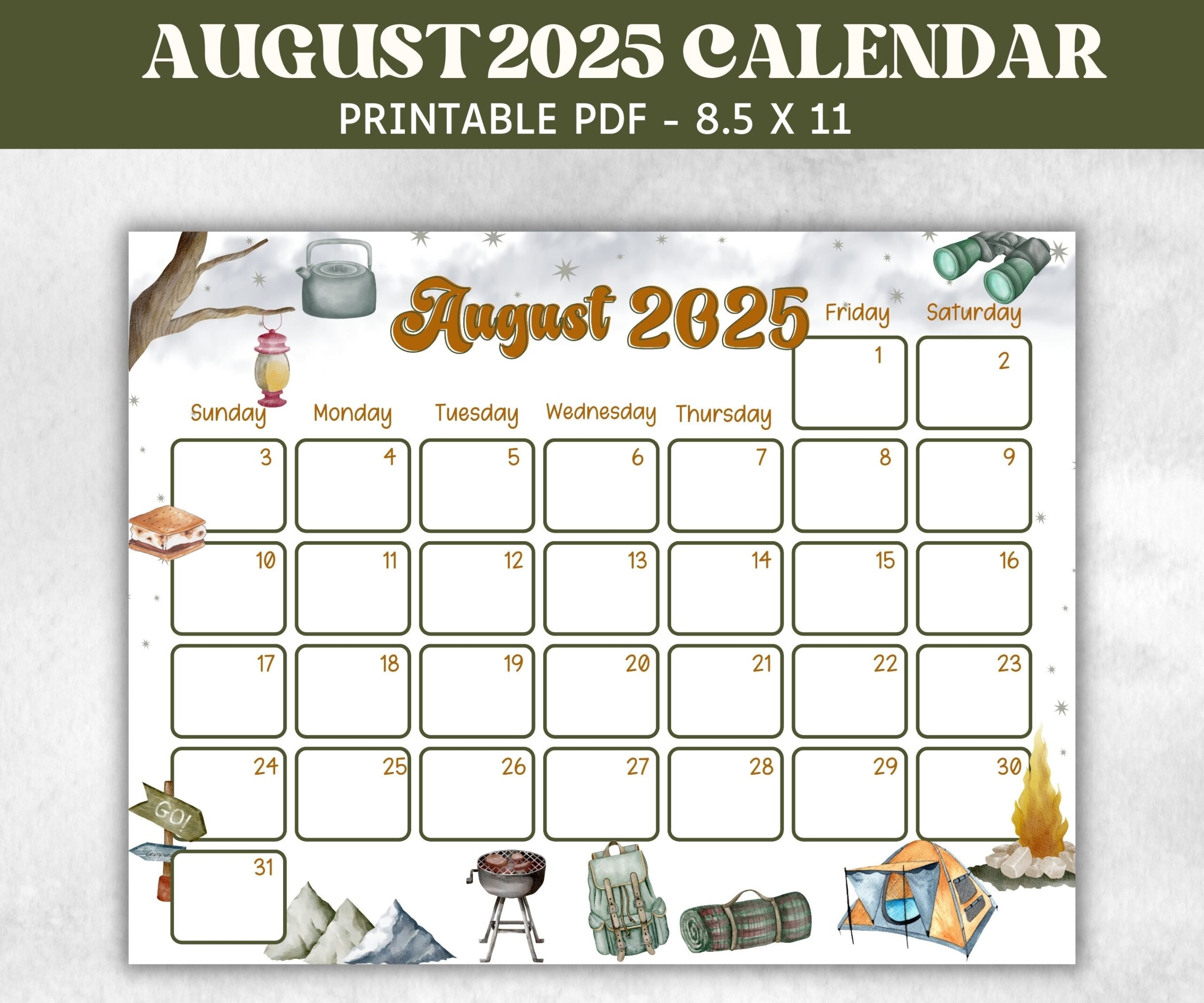 August 2025 Calendar Printable Pdf