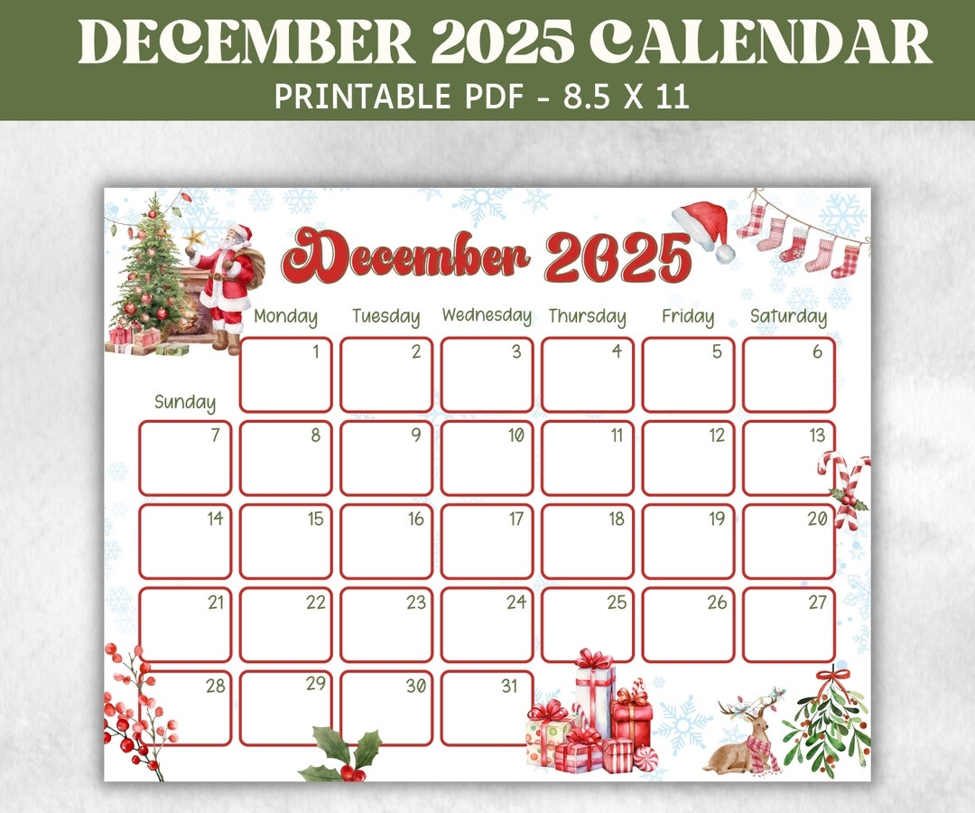 Kids December 2025 Calendar Printable 2025 Calendar Homeschool Preschool Calendar Board Children s Monthly Christmas Advent Calendar