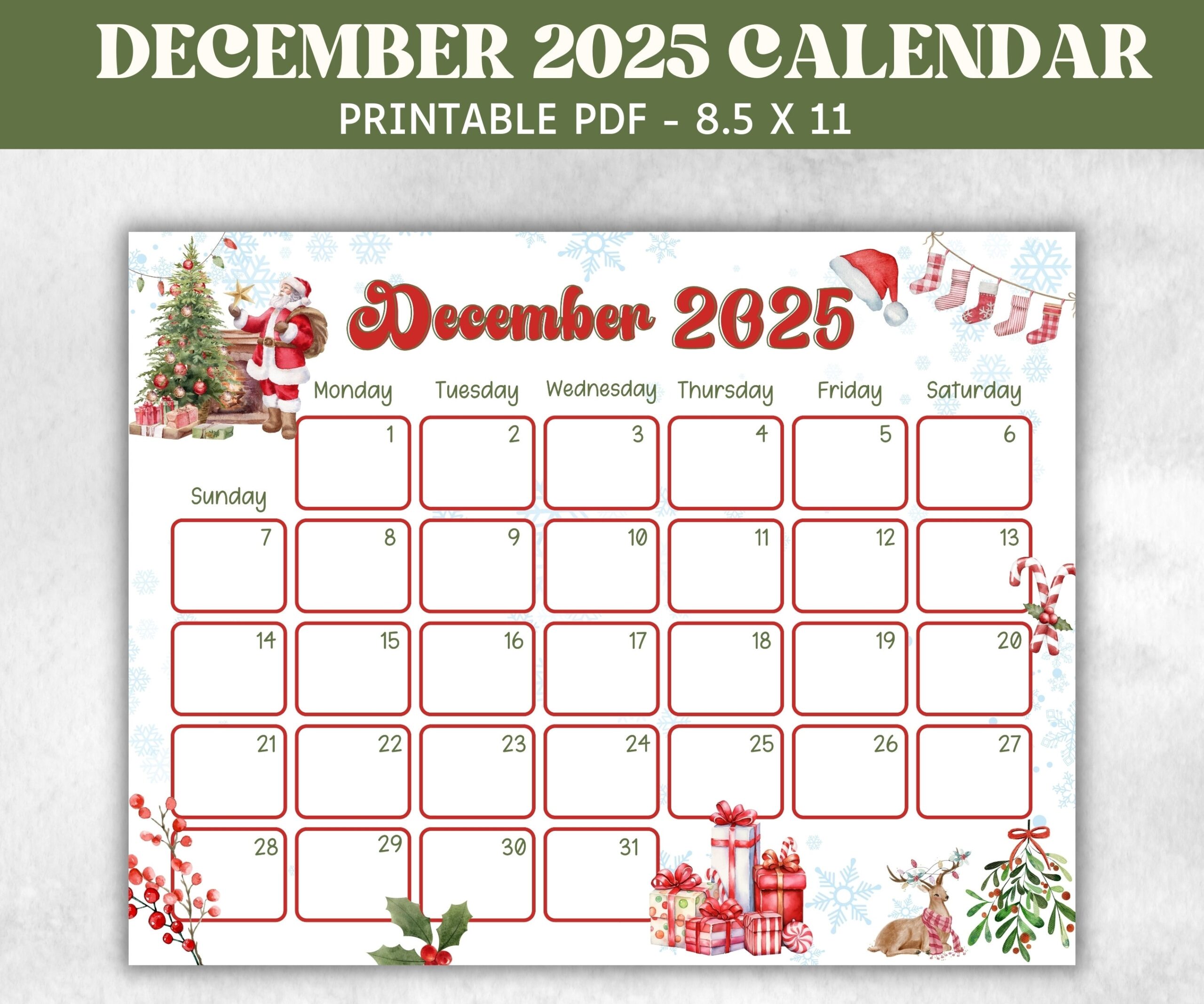 Kids December 2025 Calendar Printable 2025 Calendar Homeschool Preschool Calendar Board Children s Monthly Christmas Advent Calendar