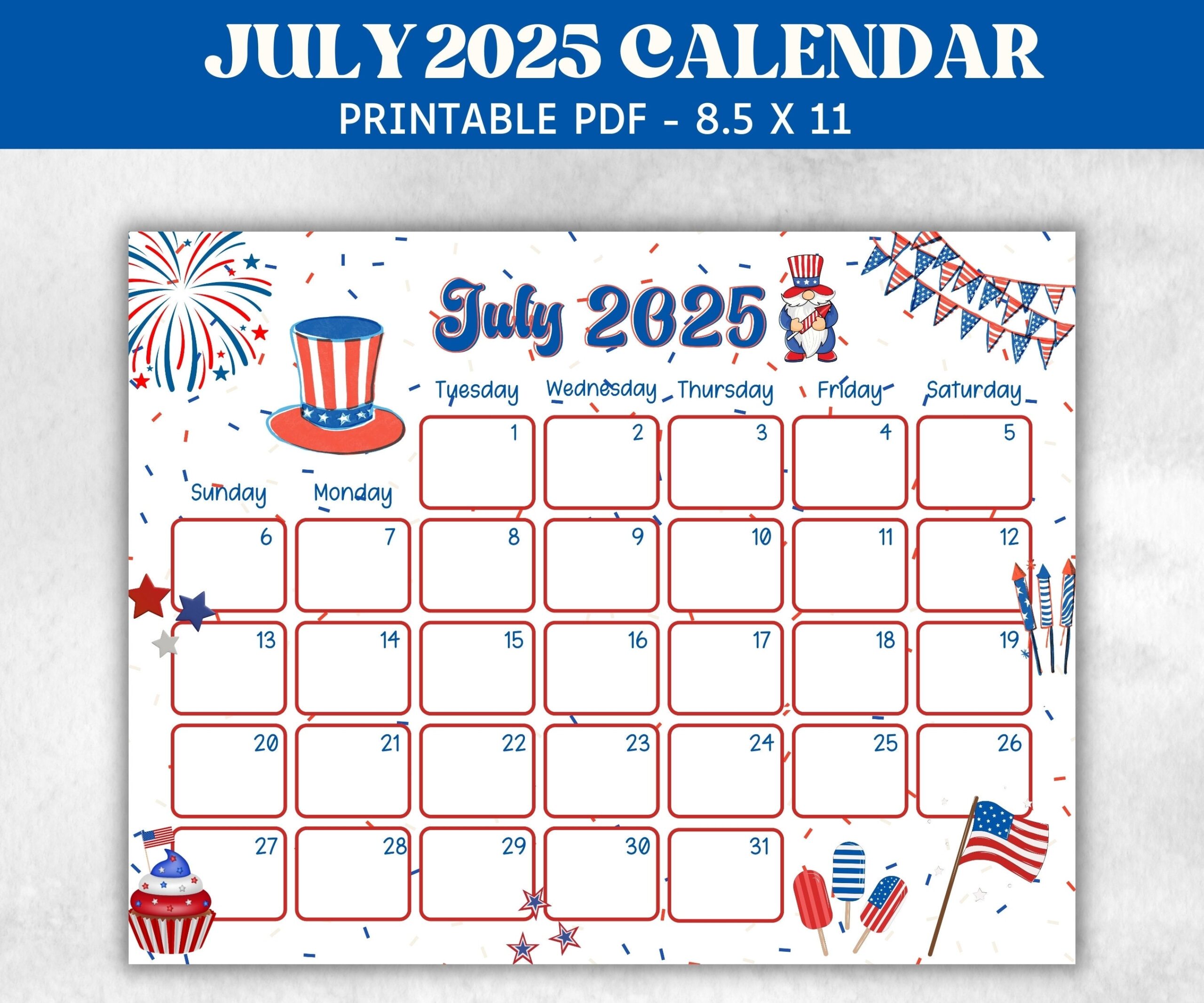 Kids July 2025 Calendar Printable 2025 Calendar Homeschool Preschool Calendar Board Childrens Monthly Planner 4th Of July Calendar