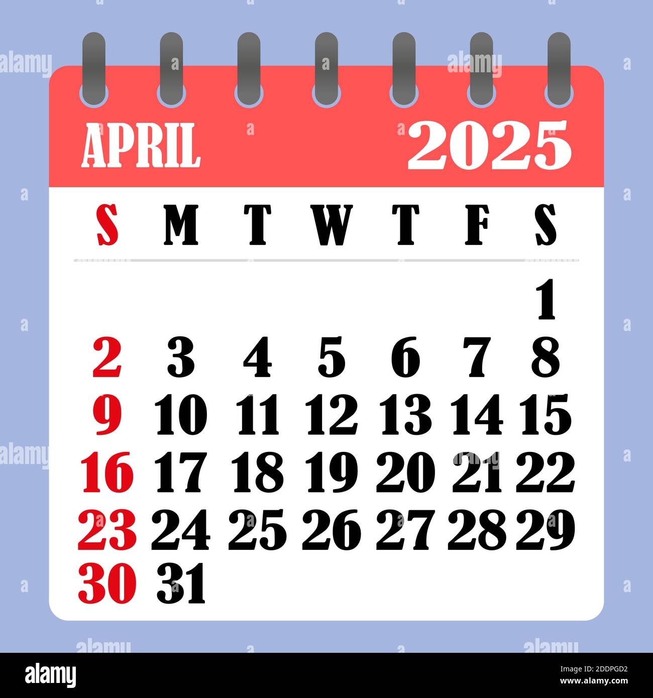 Letter Calendar For April 2025 The Week Begins On Sunday Time Planning And Schedule Concept Flat Design Removable Calendar For The Month Vector Stock Vector Image U0026 Art Alamy
