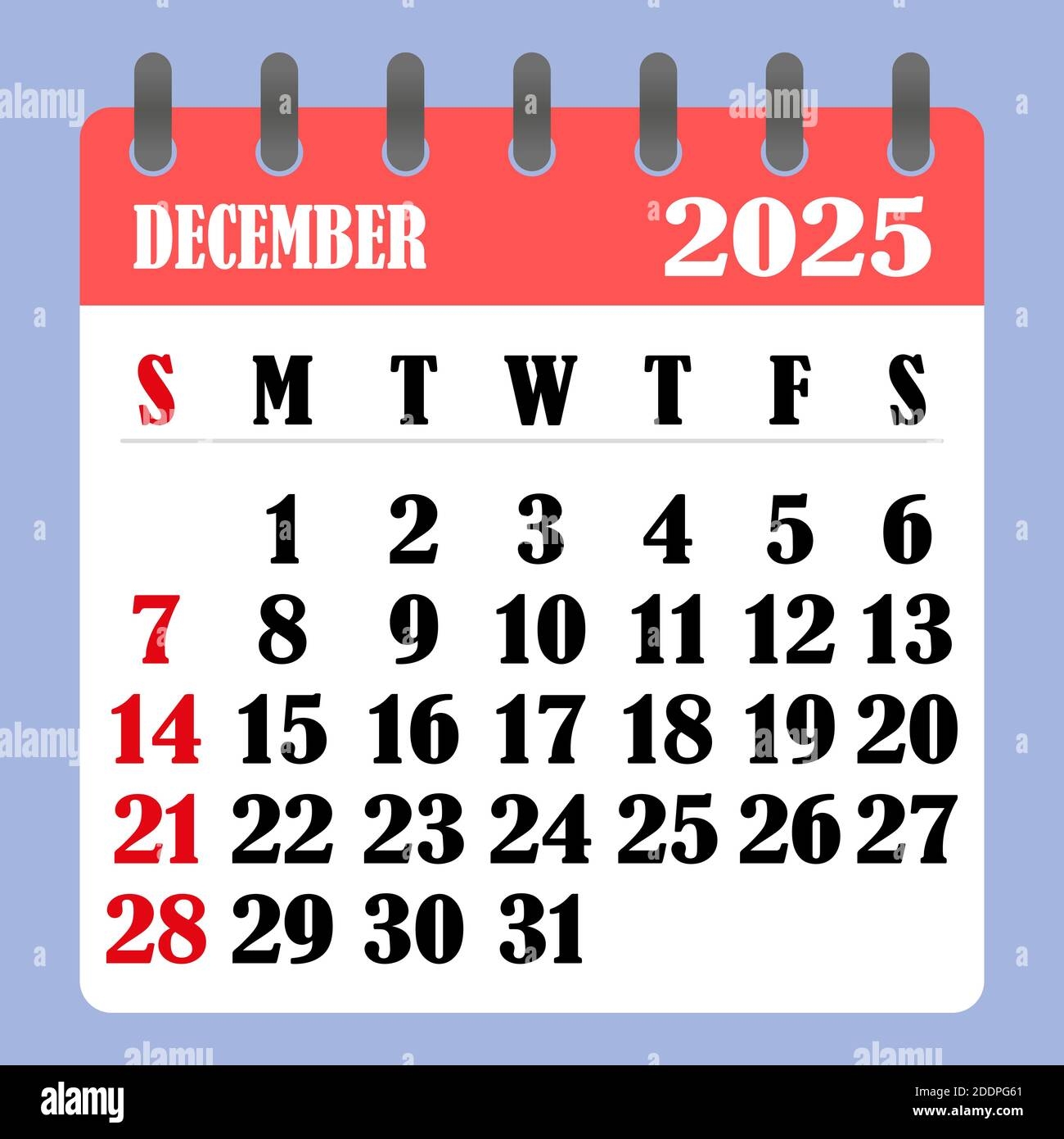 Letter Calendar For December 2025 The Week Begins On Sunday Time Planning And Schedule Concept Flat Design Removable Calendar For The Month Vect Stock Vector Image U0026 Art Alamy
