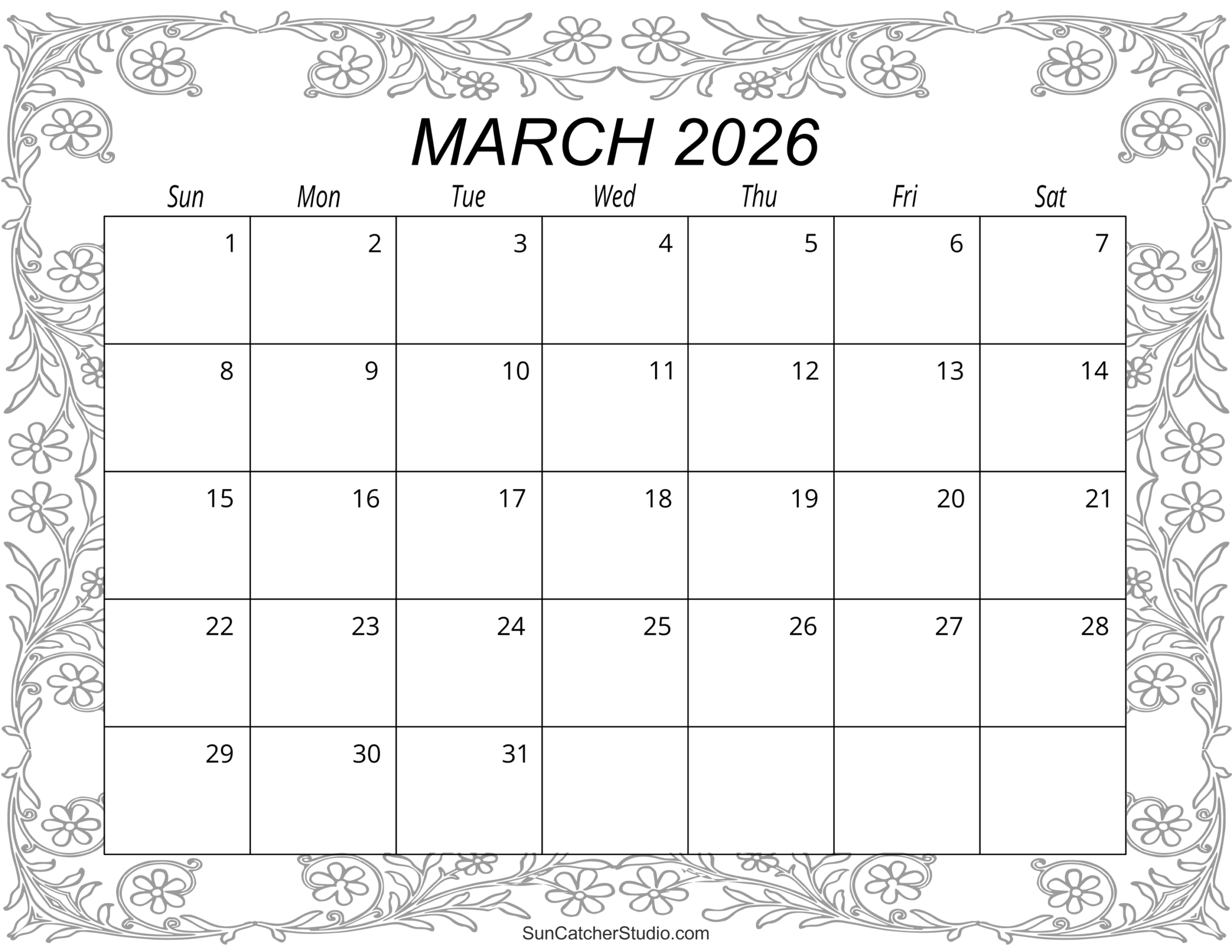 Calendar March 2026 Printable