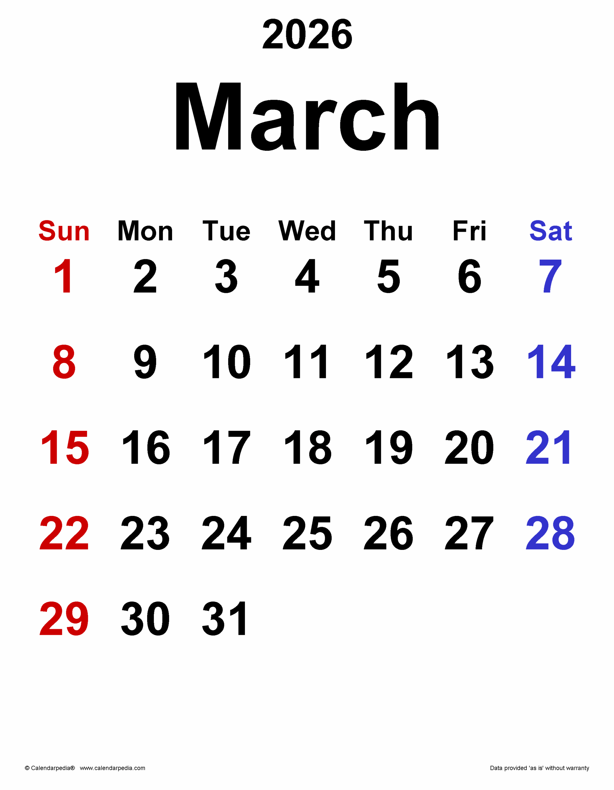 March 2026 Calendar Page