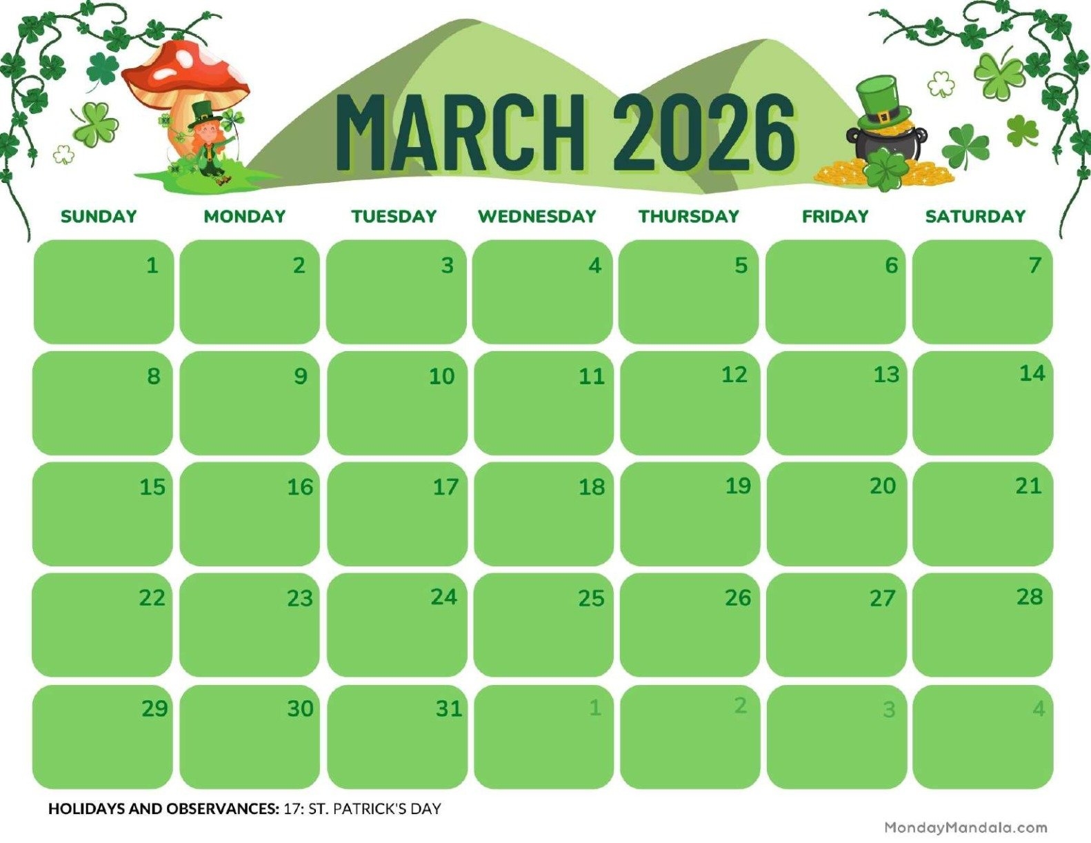 Calendar For March Of 2026