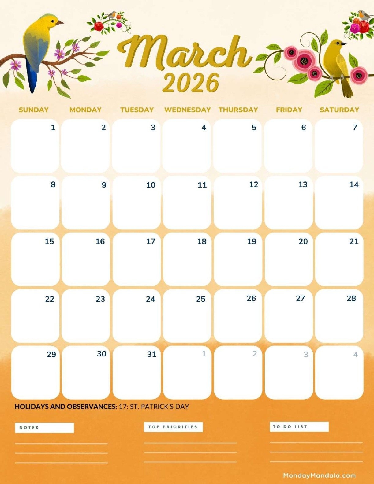 Cute March 2026 Calendar