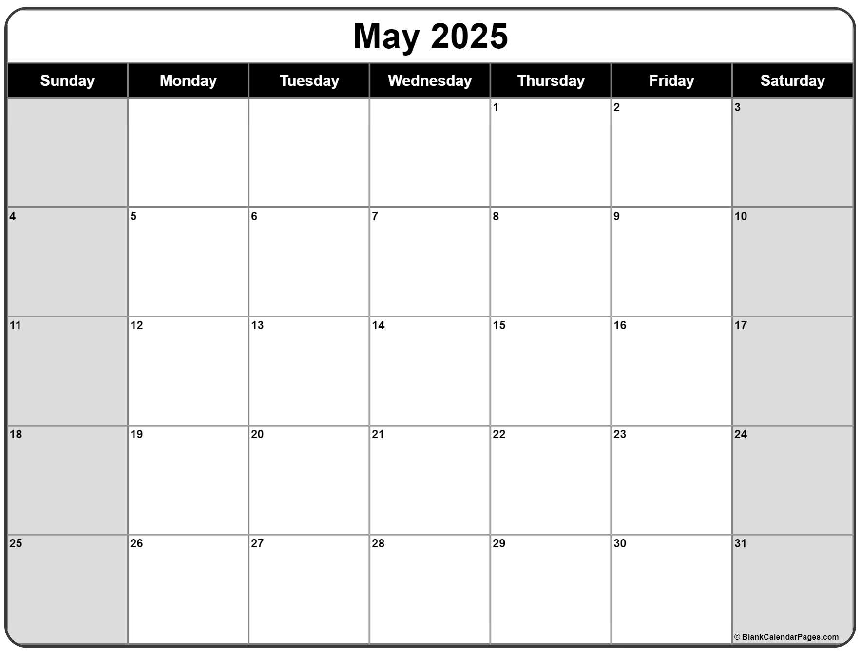 Fillable Calendar May 2025