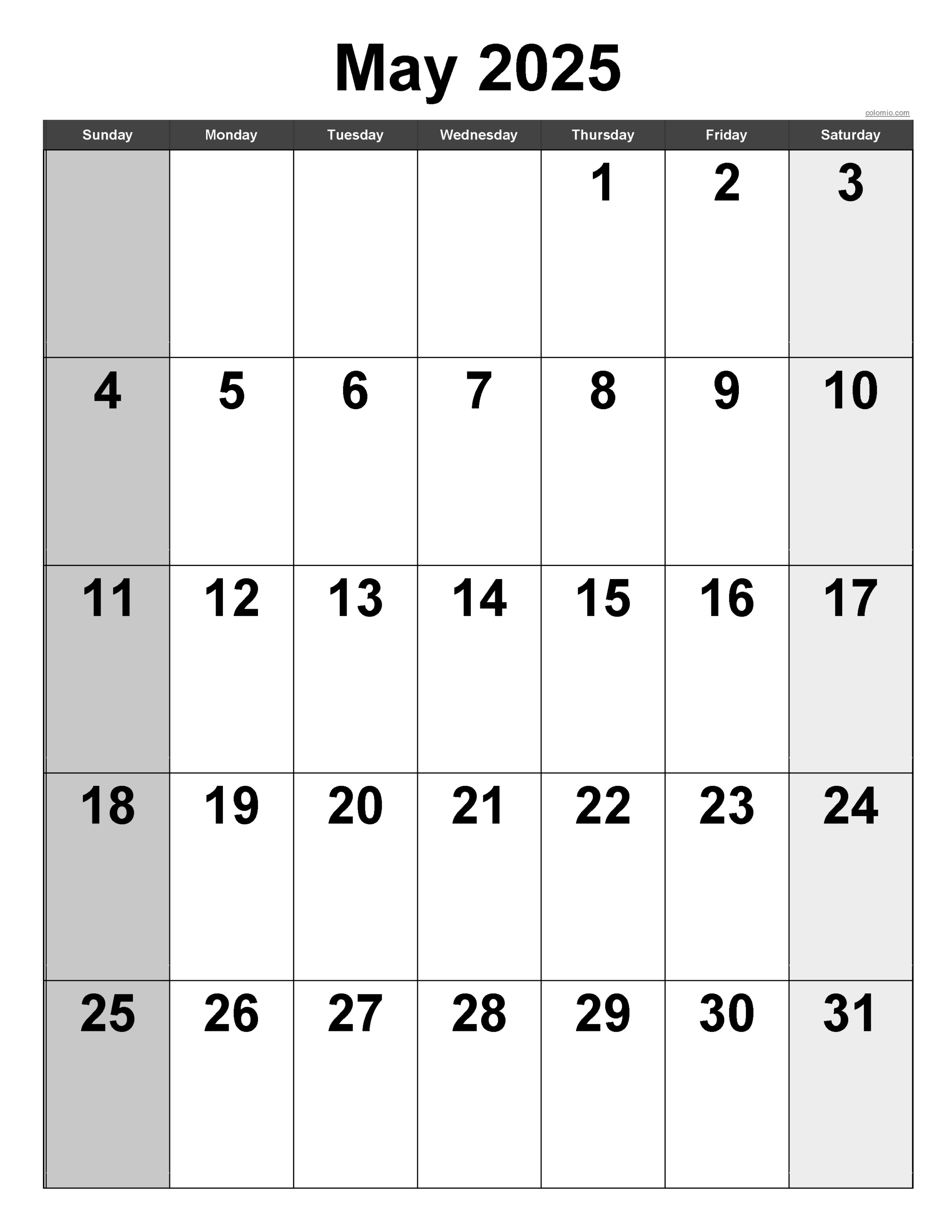 May 2025 Calendar Vertical