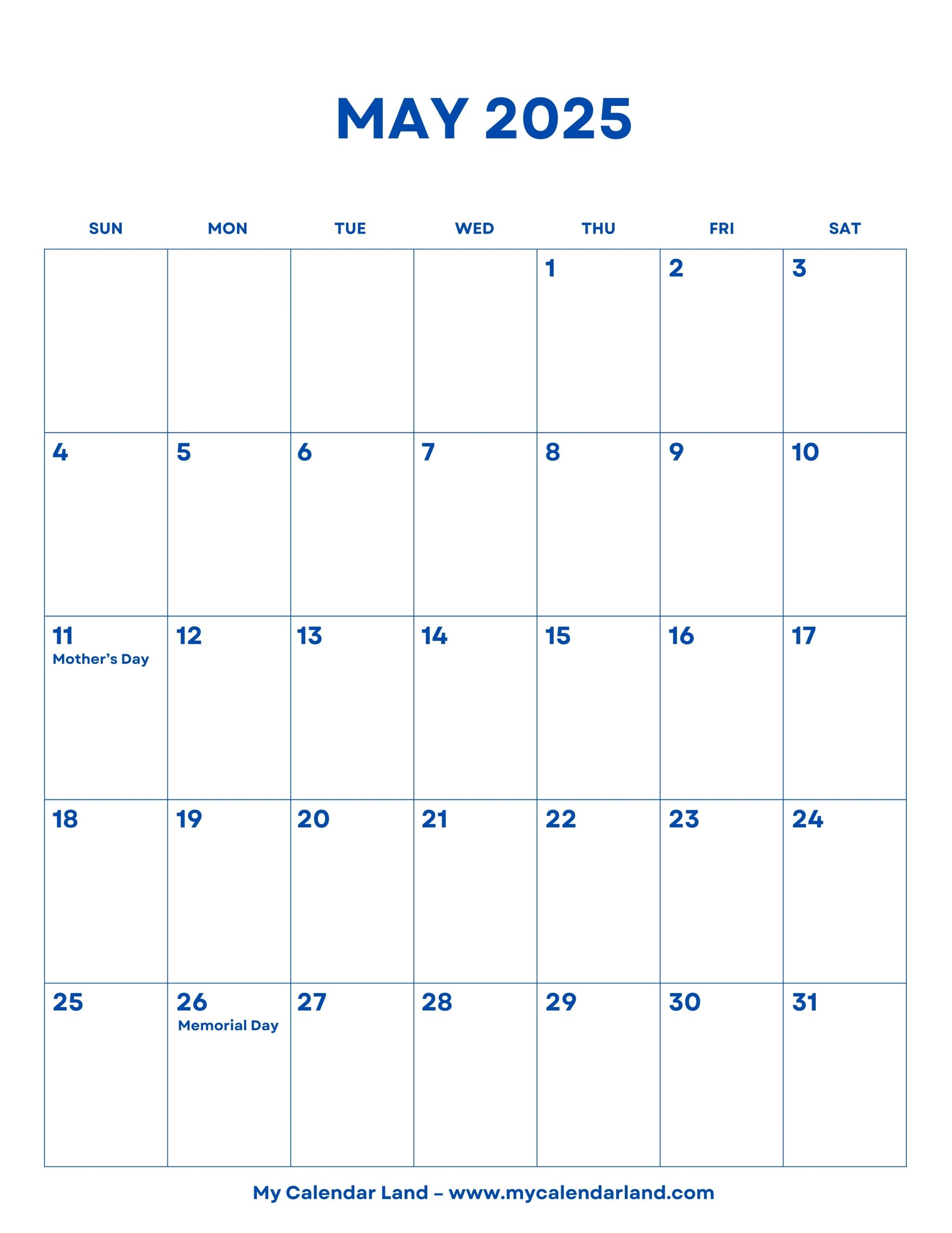 Blank May 2025 Calendar