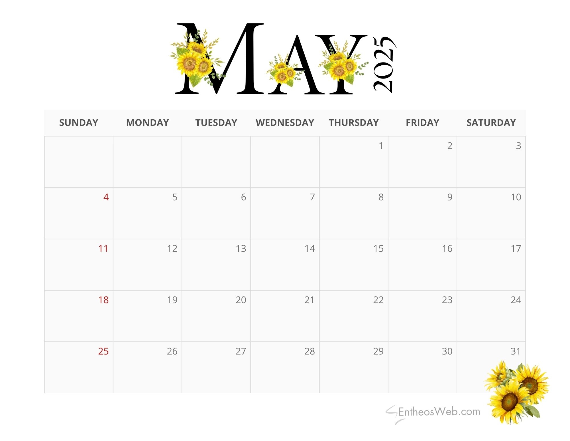 Free Editable May 2025 Calendar