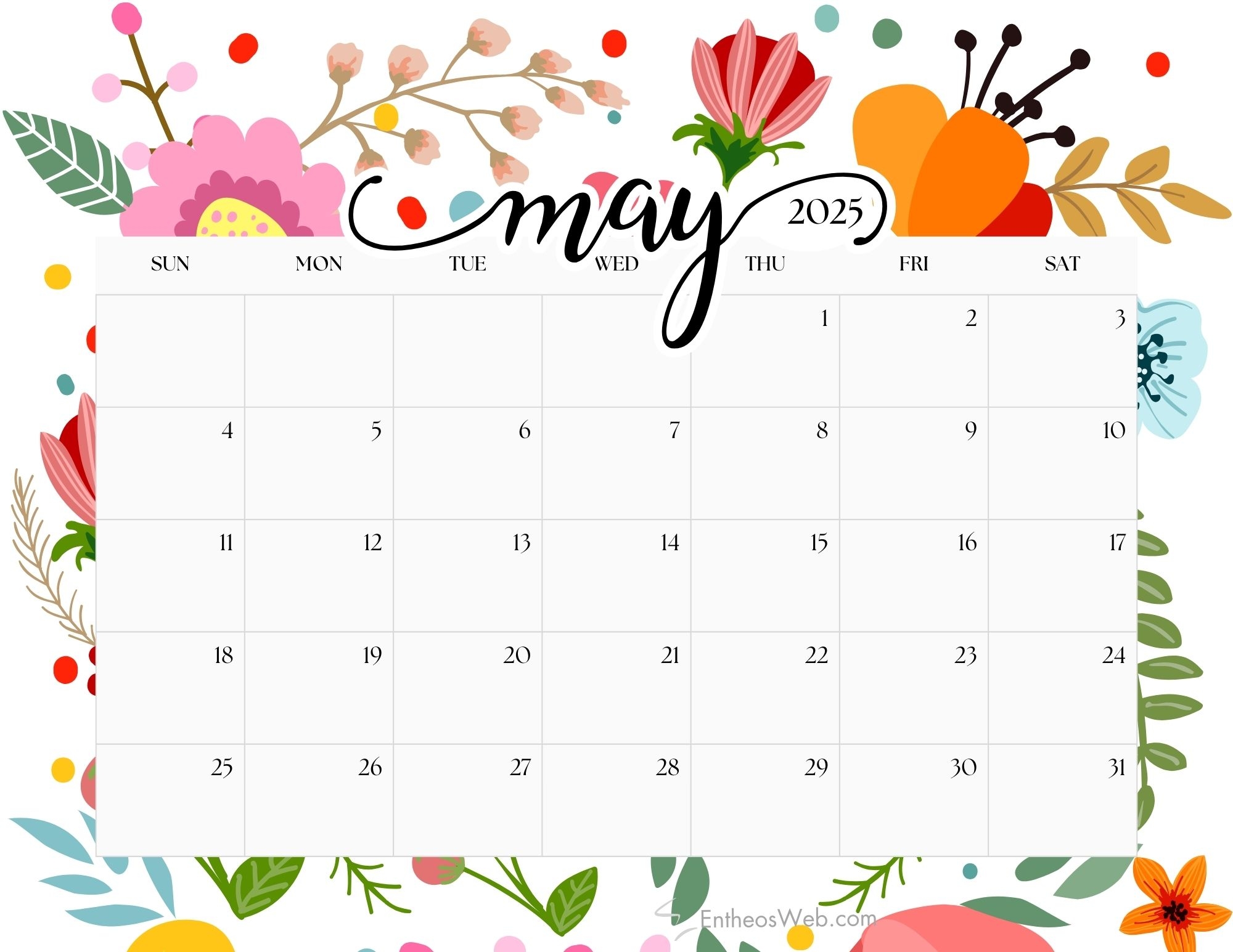 Free Printable Calendar May 2025