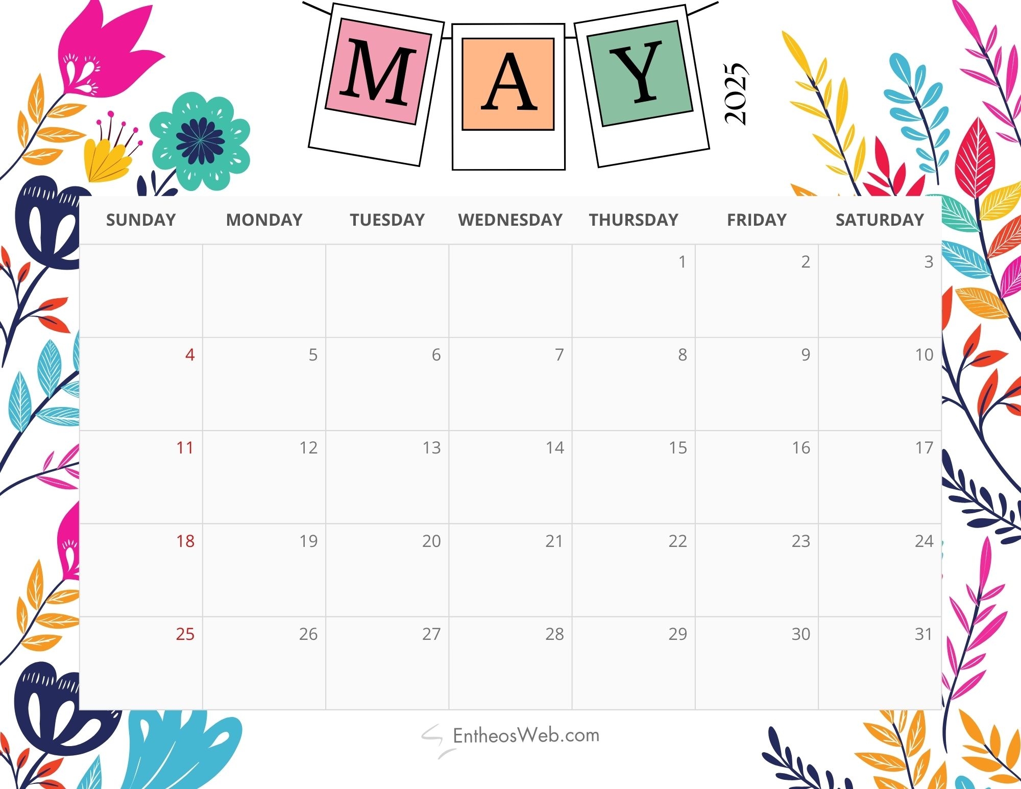 May 2025 Calendar Printables EntheosWeb