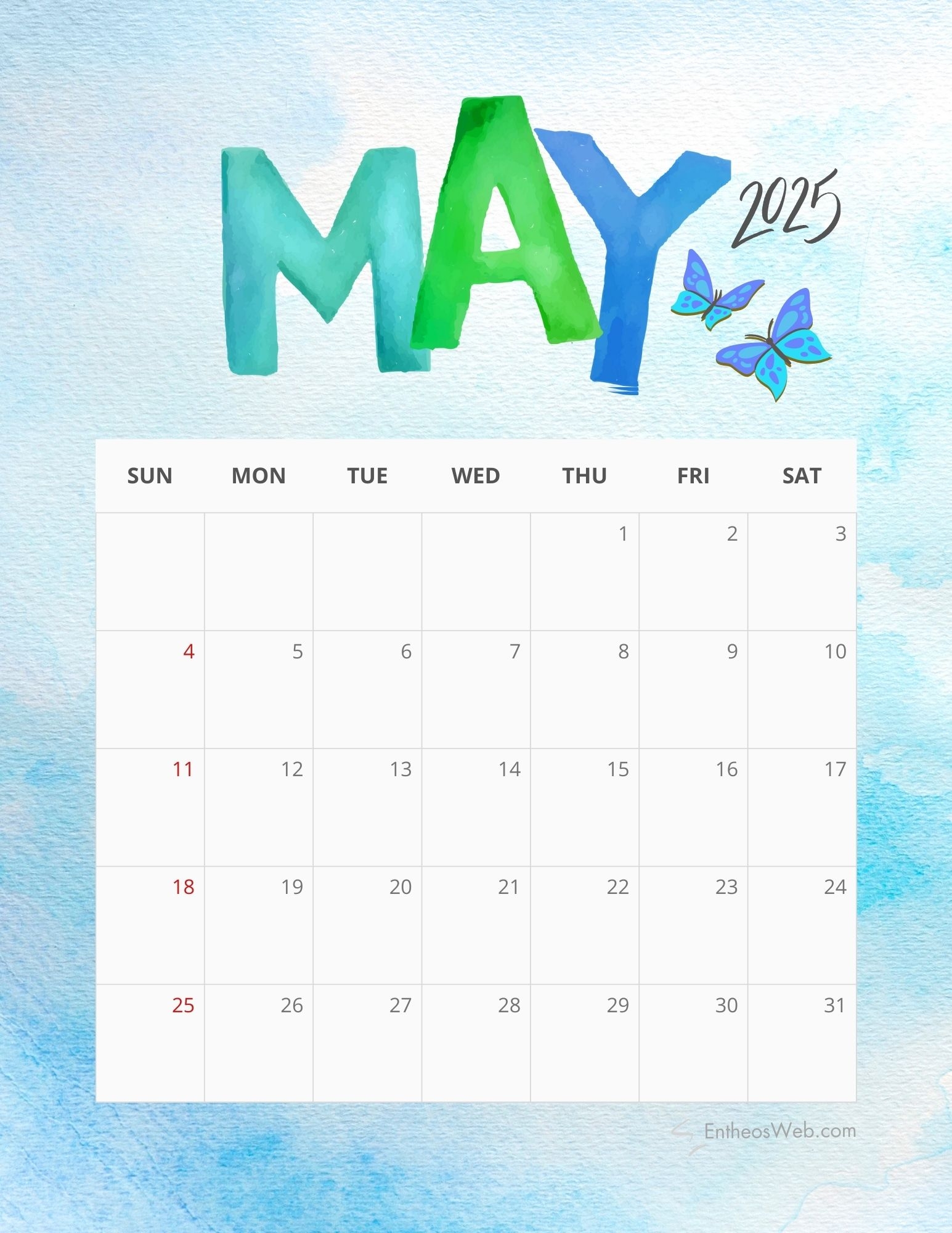 May 2025 Calendar With Notes