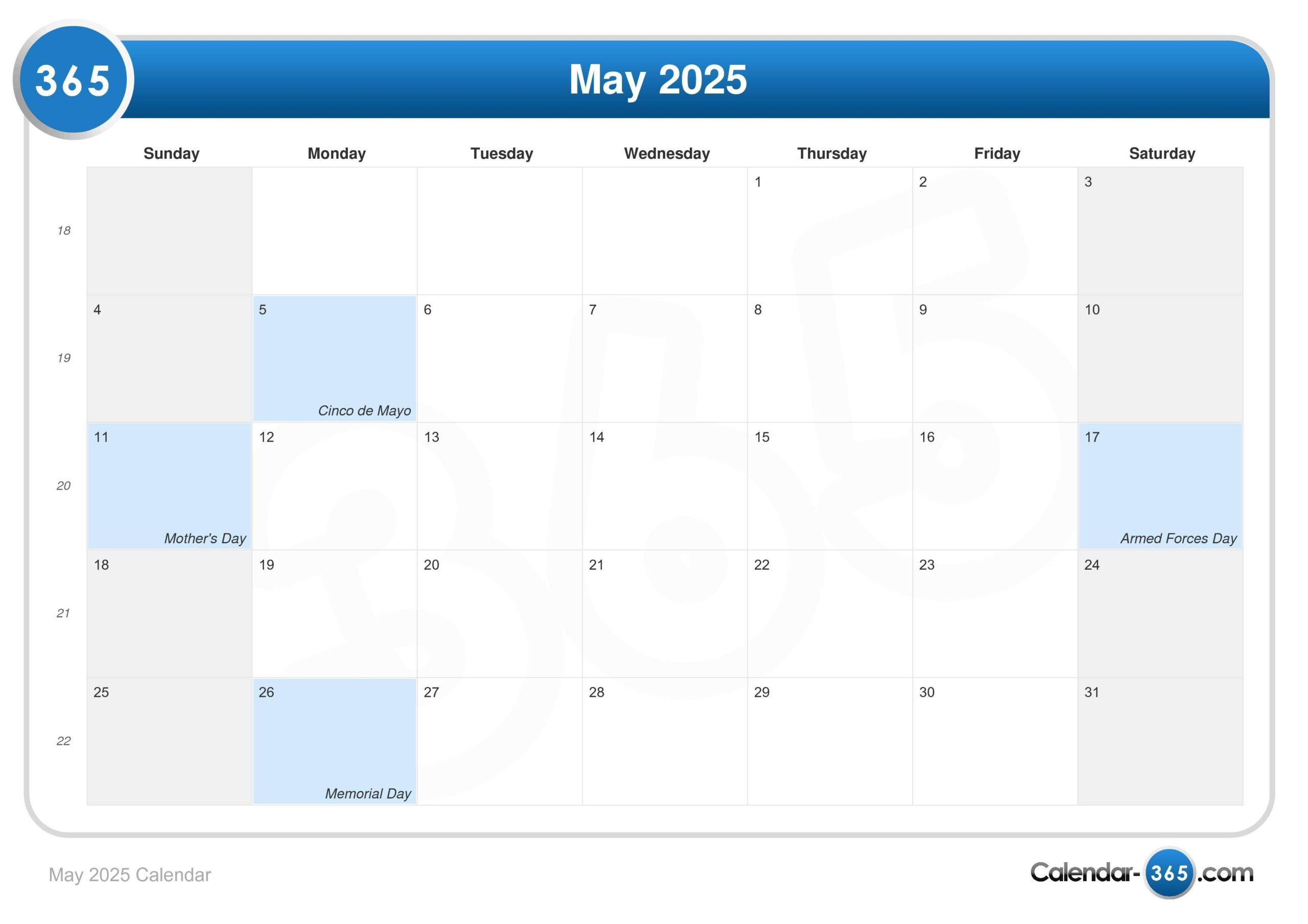 May 2025 Calendar