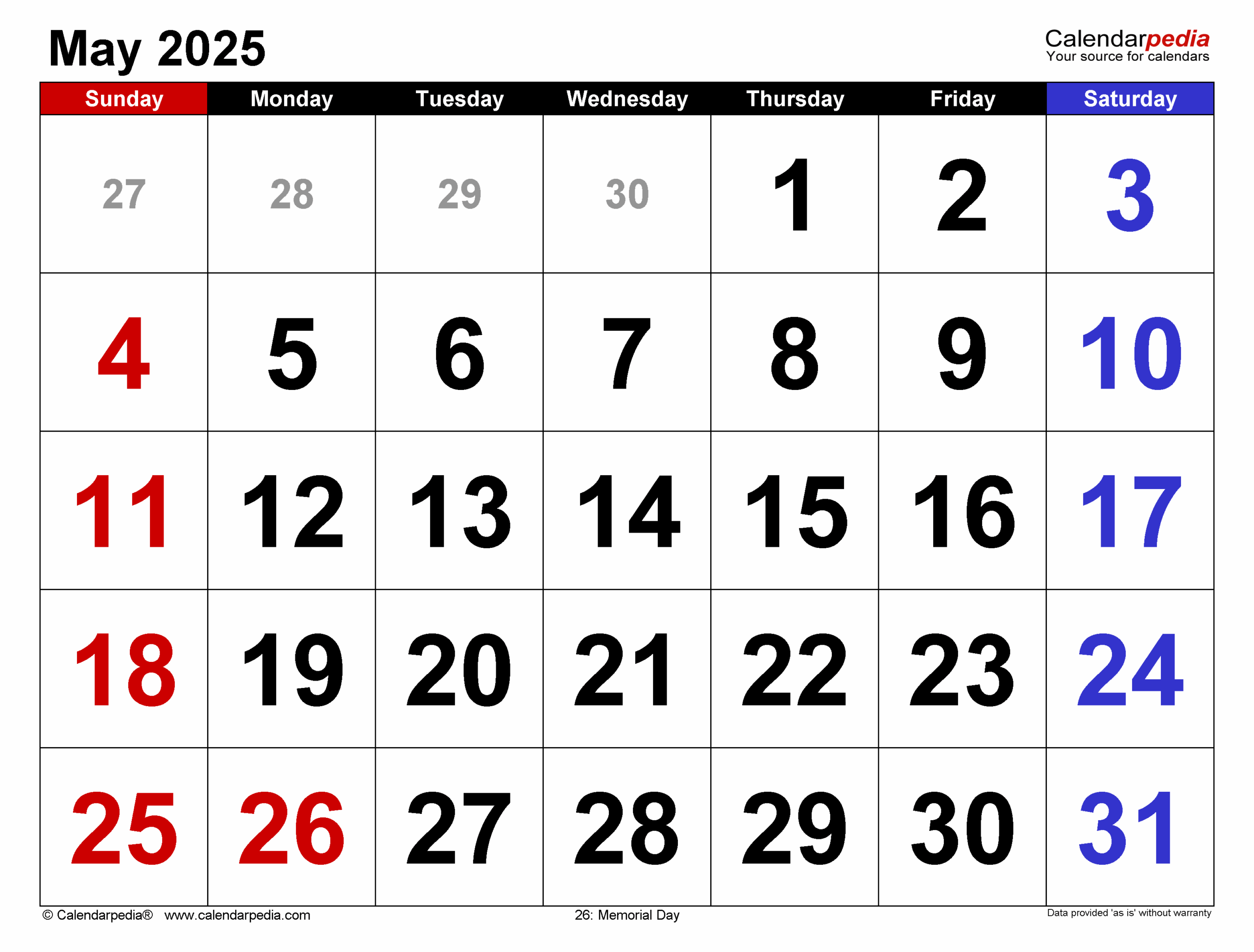 May 2025 Calendar Templates For PDF Excel And Word