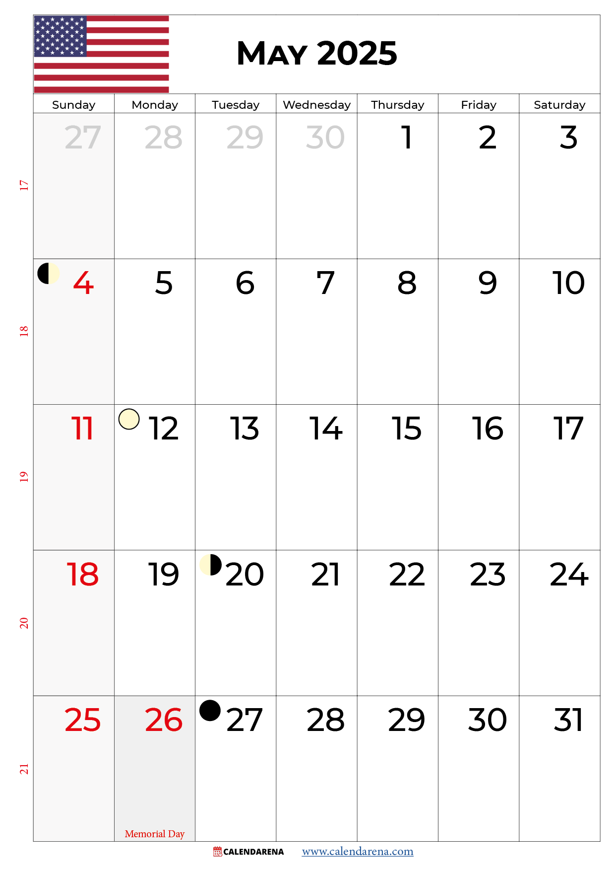 May 2025 Calendar With Holidays USA