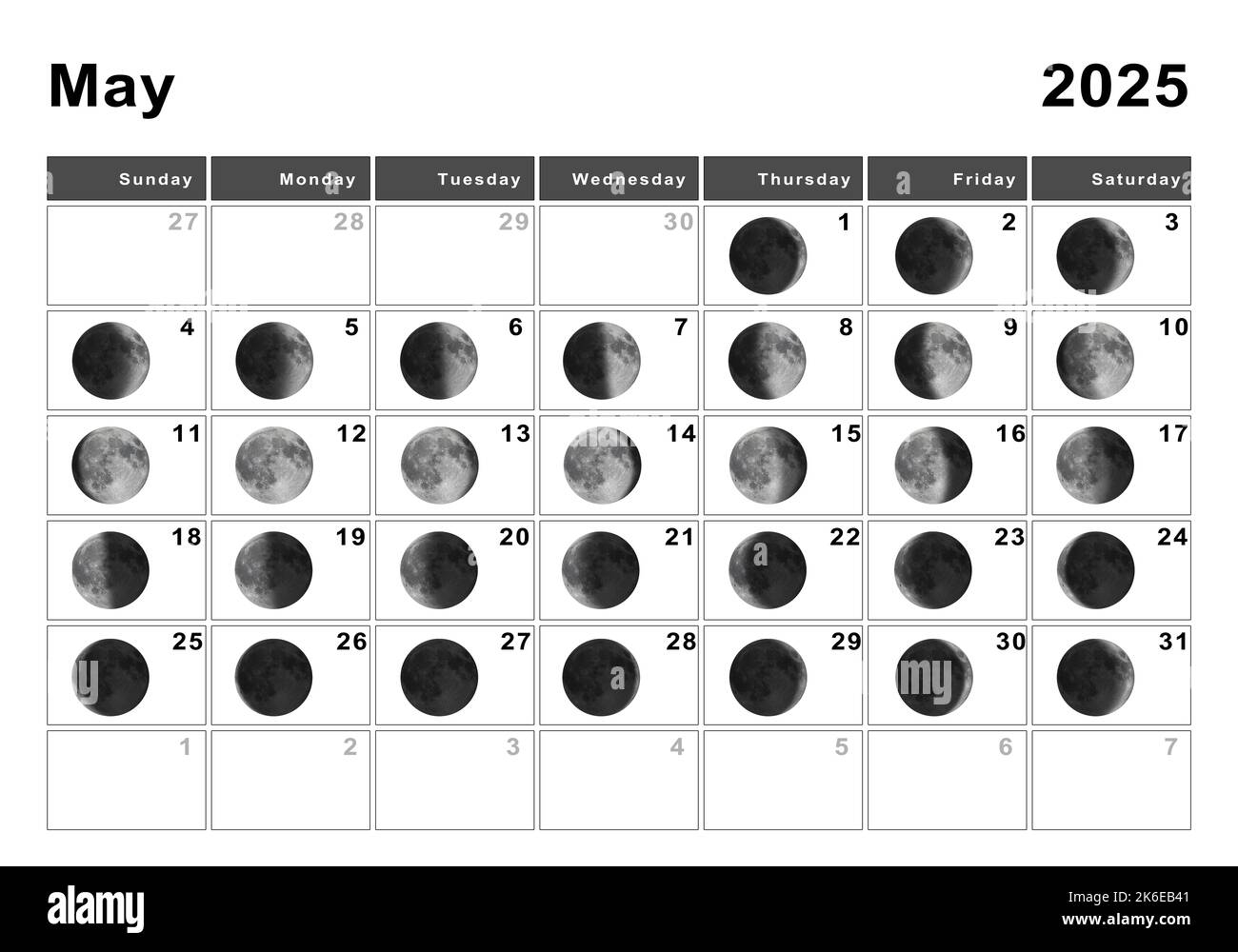 May 2025 Lunar Calendar Moon Cycles Moon Phases Stock Photo Alamy