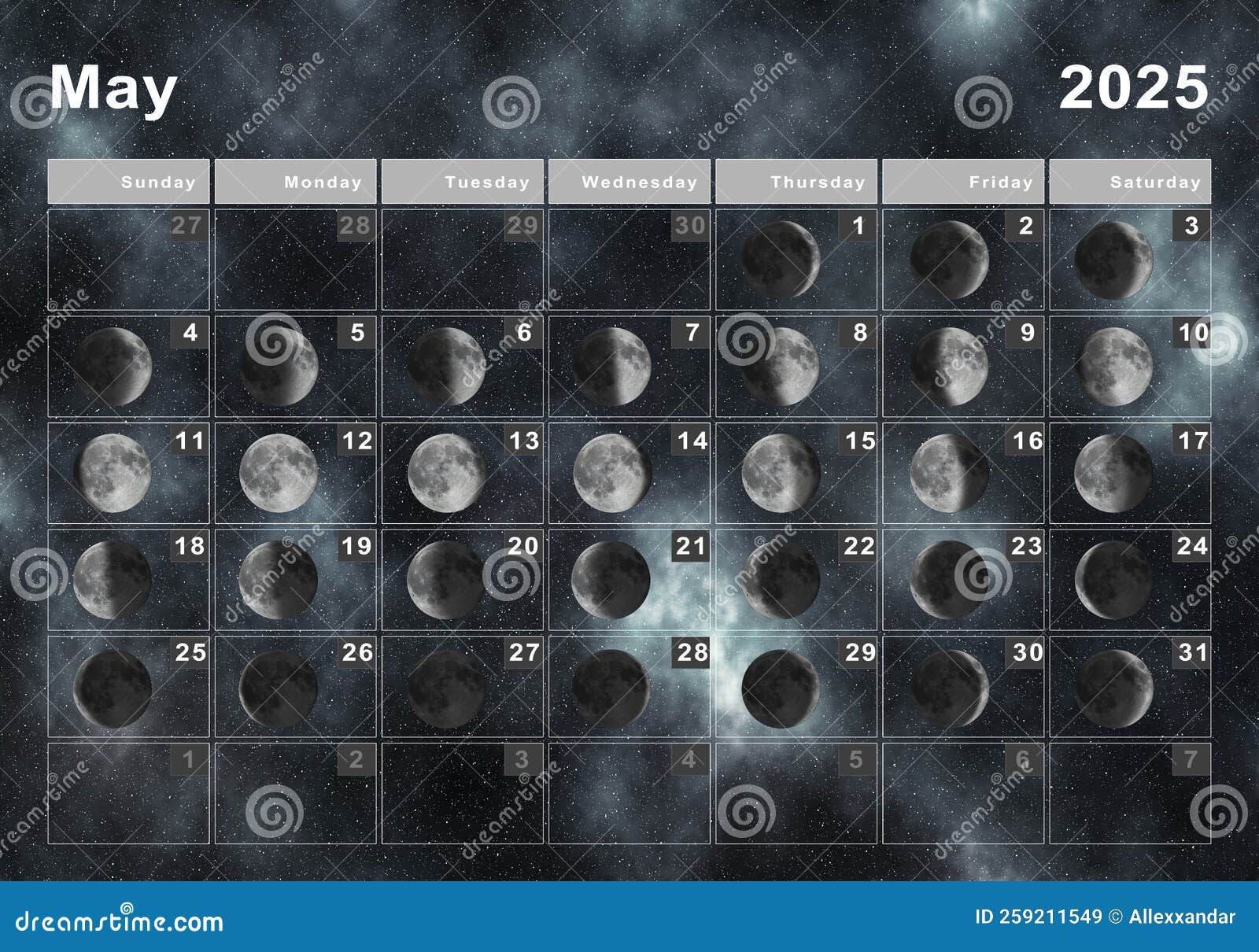 May 2025 Lunar Calendar Moon Cycles Stock Illustration Illustration Of Monthly Galaxy 259211549