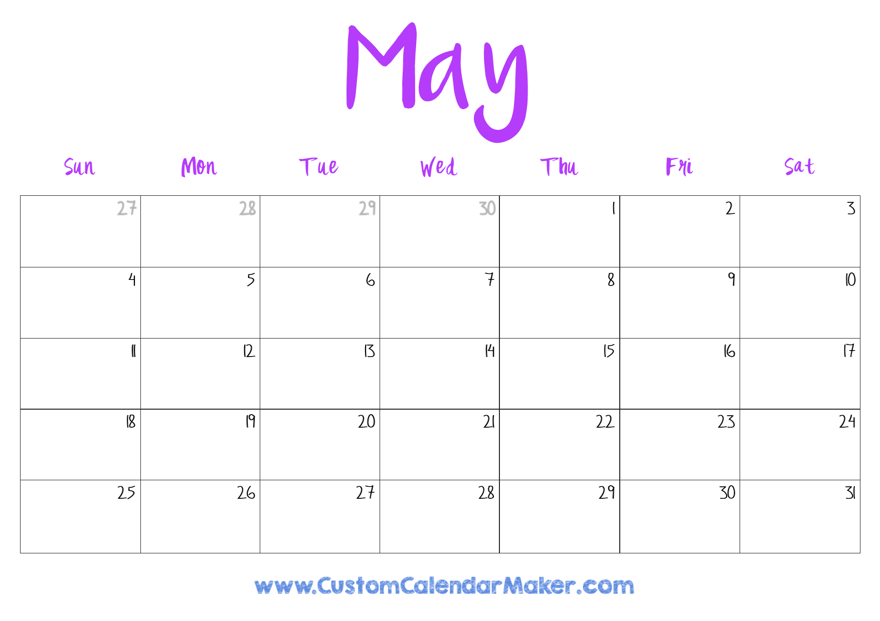 May 2025 Printable Calendar Pdf