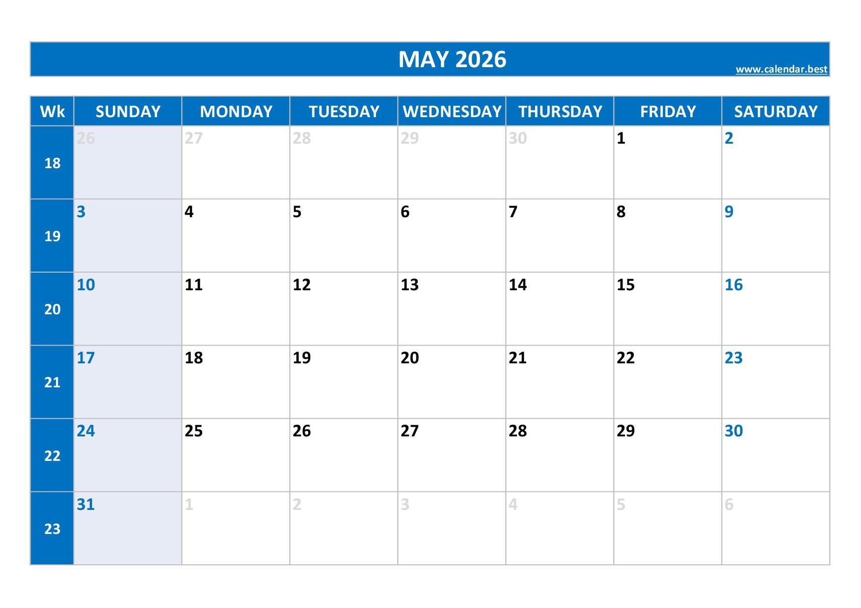 Free Calendar May 2026