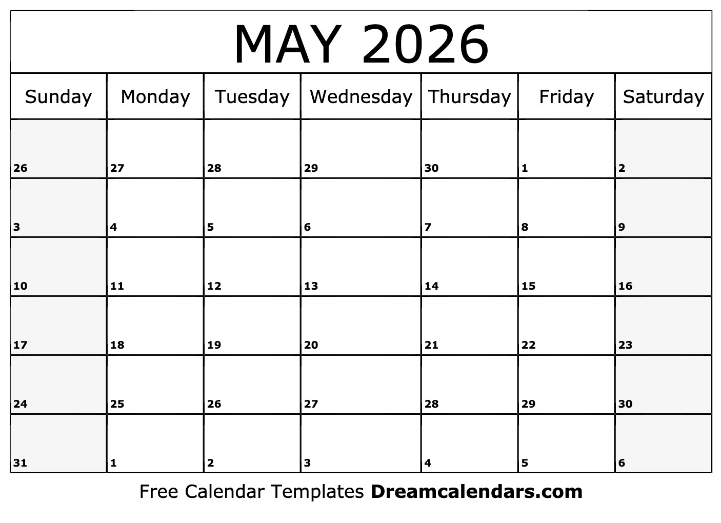 Free Editable Calendar May 2026