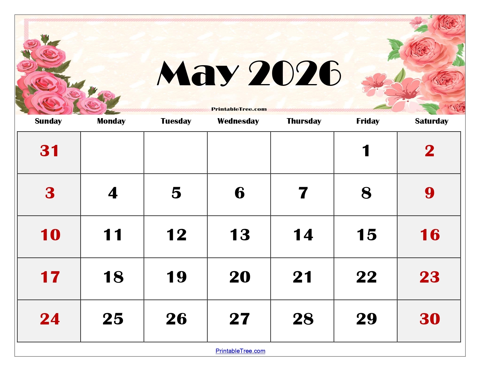 Printable Calendar 2026 May