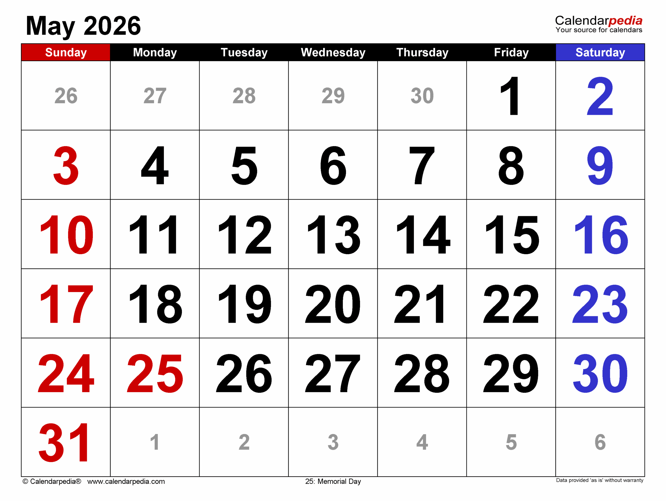 Print Calendar May 2026