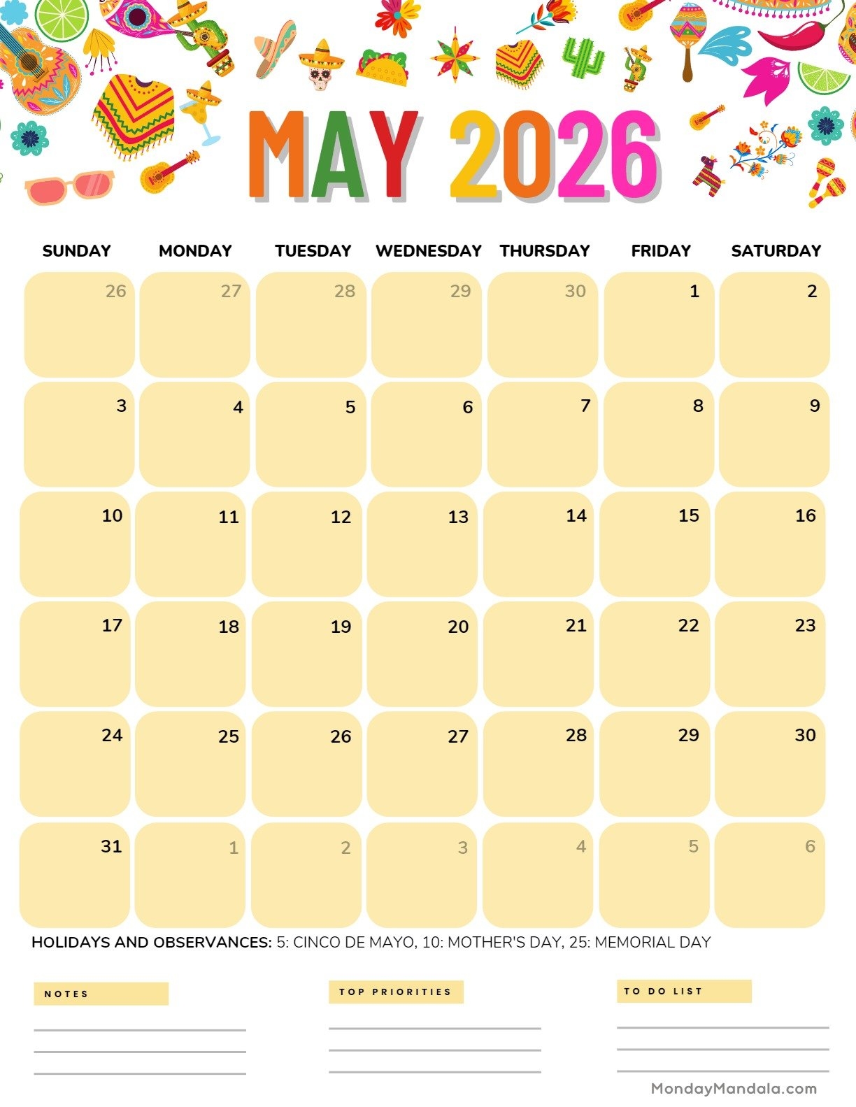 Calendar May 2026 Printable
