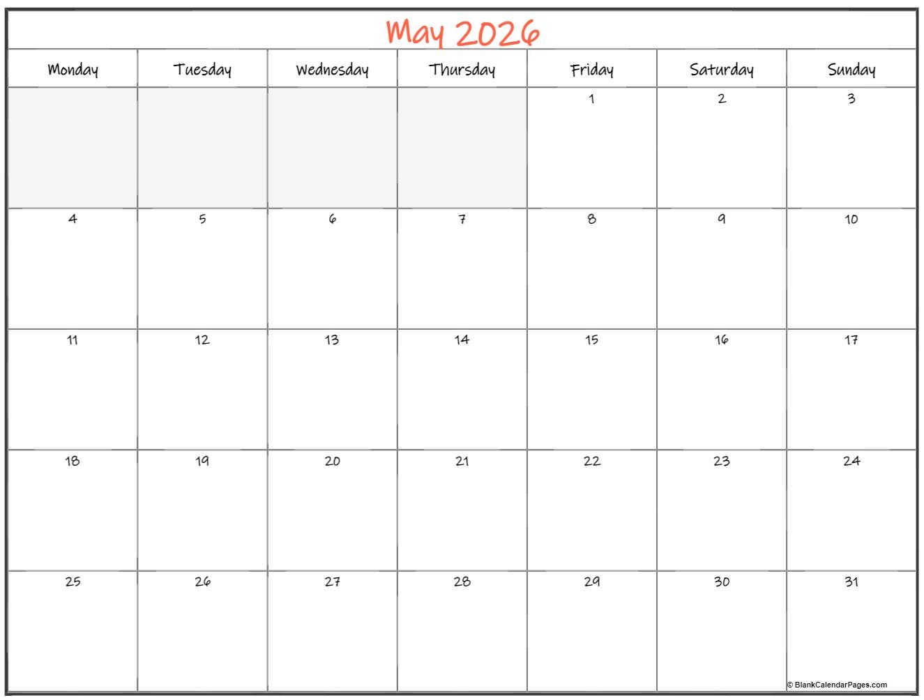 May Editable Calendar 2026